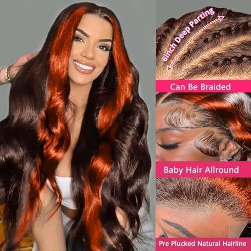 200% Density Wear And Go 9X6 Glueless Wigs Human Hair Pre Plucked Pre Cut For Beginners Ginger Body Wave Lace Front Wigs Human Hair For Black Women Hd Lace Closure Colored Glueless Wig(26 Inch)