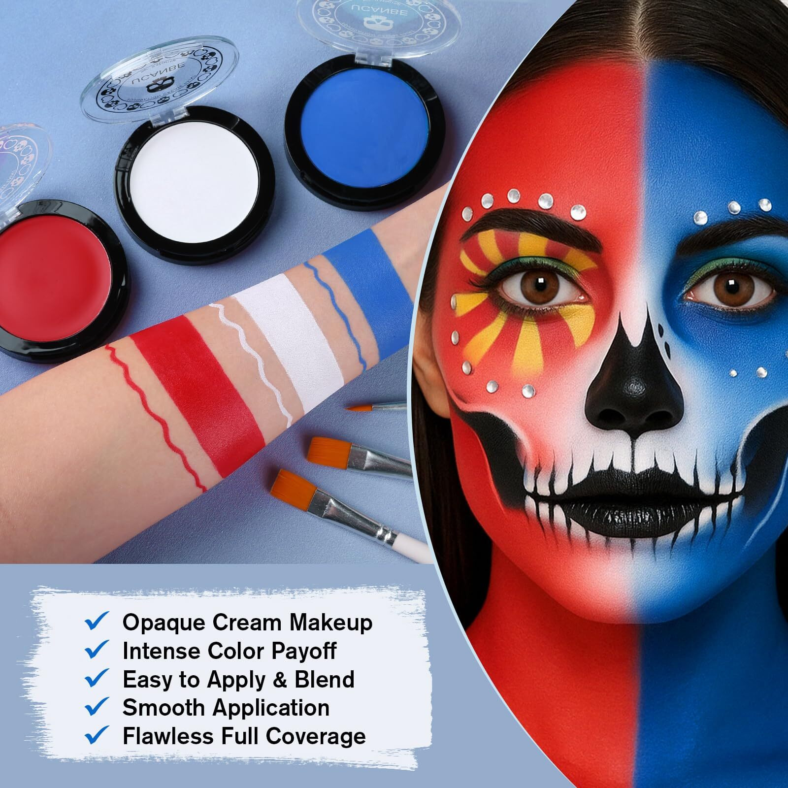 Us Flag Red White Blue Joker Face Body Paint With Brushes For Halloween & 4Th Of July Usa Independence Day Americas Patriotic Parades, Face Painting Kit For Kids Adults Devil Dress-Up Costume Cosplay