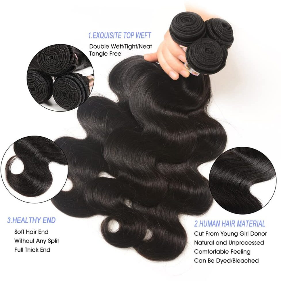Yisea Body Wave Bundles Human Hair (18 16 14 Inches) 12A 100% Unprocessedbrazilian Virgin Human Hair Body Wave 3 Bundles Natural Color Weave Extensions