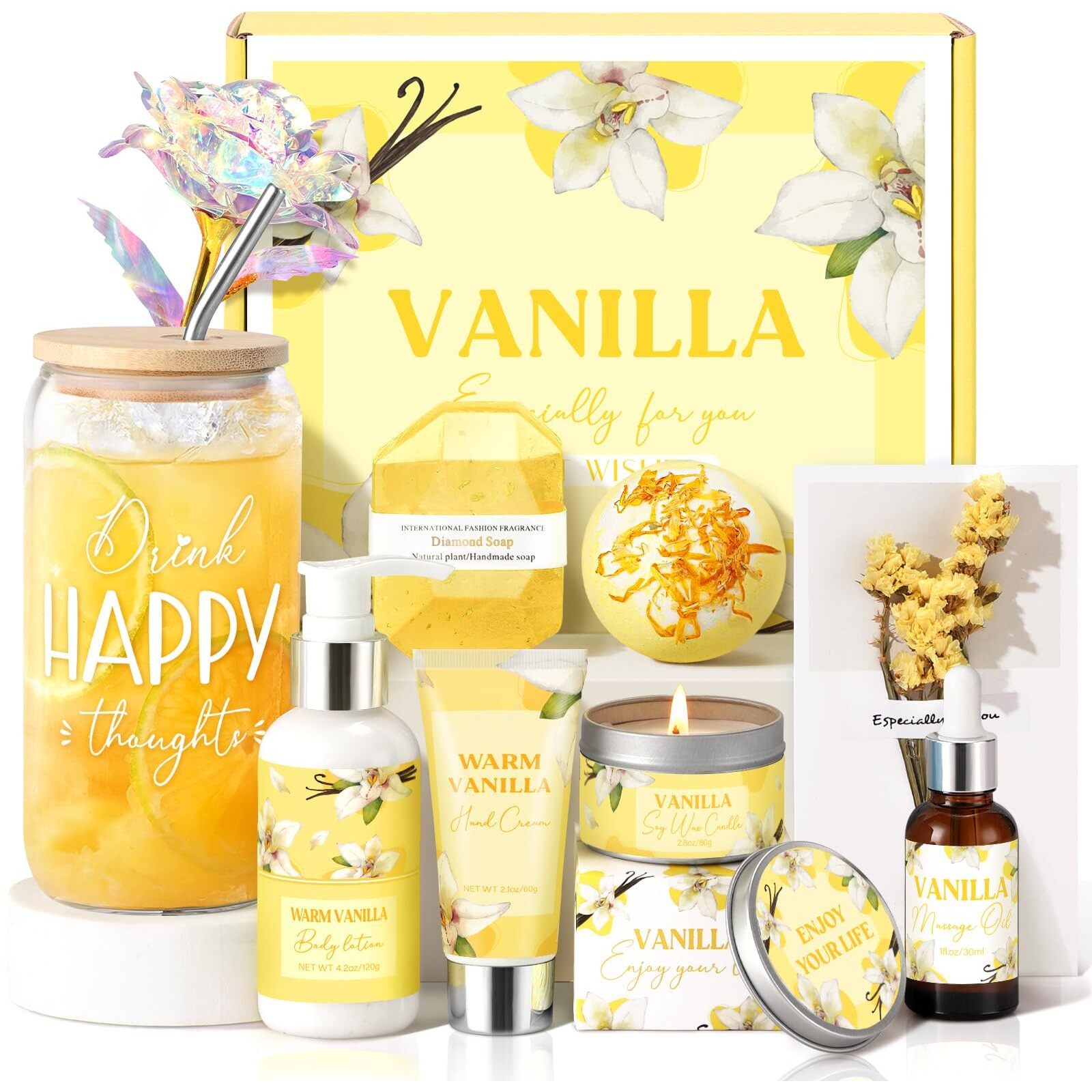 Birthday Gifts For Women, Relaxing Spa Gift Baskets For Women, Warm Vanilla Self Care Package Gifts, Mother's Day Bath And Body Inspirational Gift Set For Mom, Her, Wife, Best Friend, Sister, Coworker