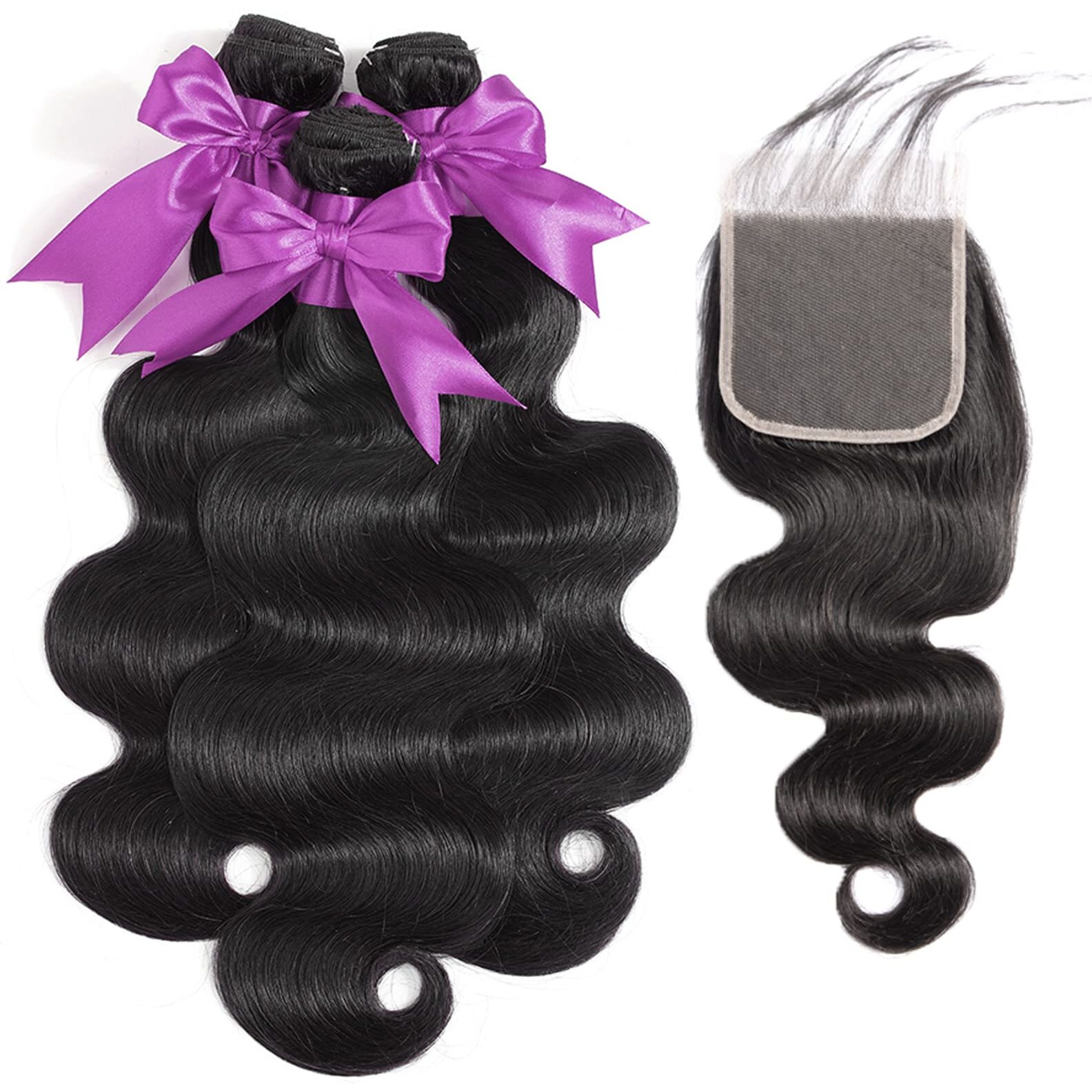 Body Wave Bundles 10A 3 Bundles With Closure Human Hair 100% Unprocessed Brazilian Virgin Raw Hair Bundles Extensions Double Weft Sew Weave Bundles Human Hair Natural Color Deals(14 16 18+12)