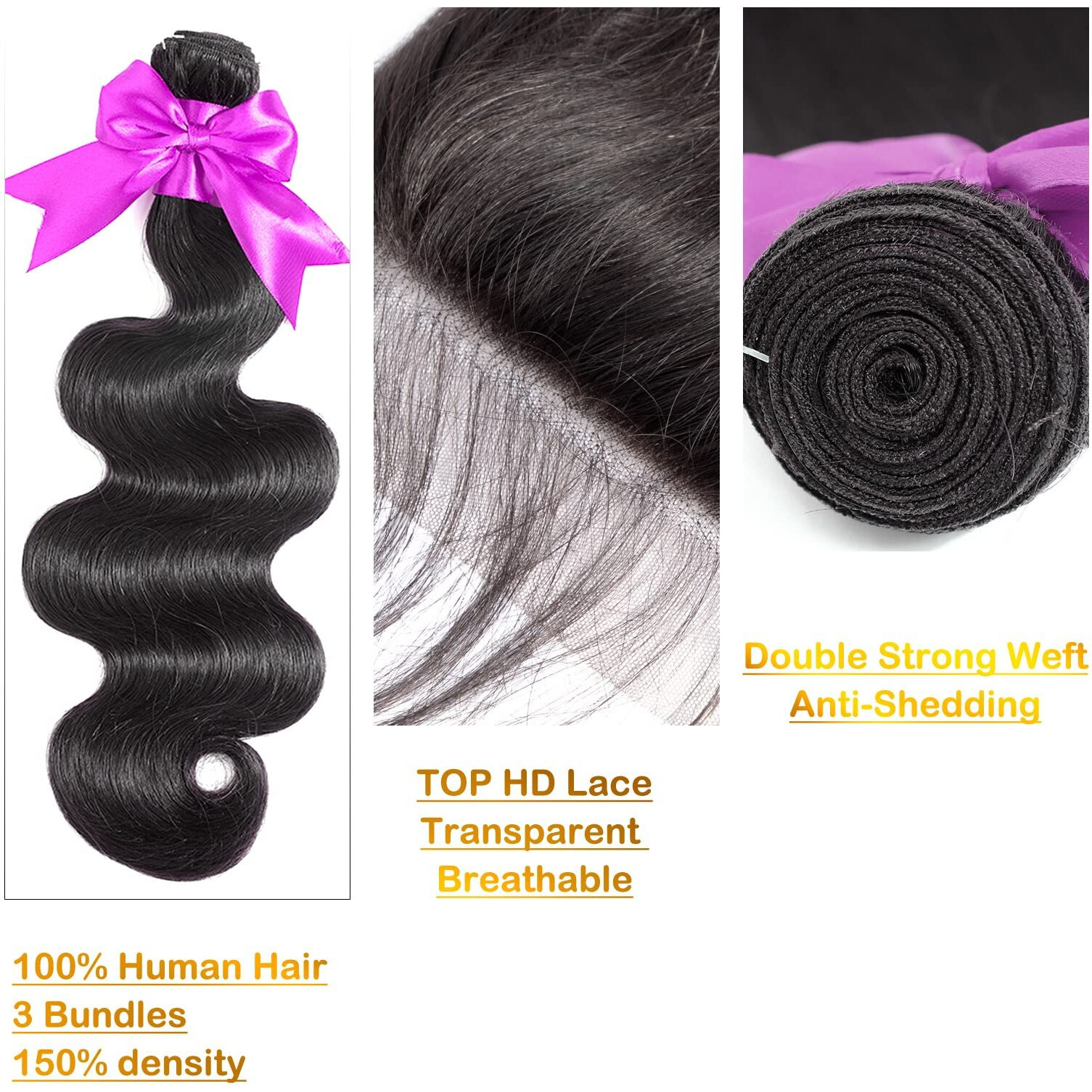 Body Wave Bundles 10A 3 Bundles With Closure Human Hair 100% Unprocessed Brazilian Virgin Raw Hair Bundles Extensions Double Weft Sew Weave Bundles Human Hair Natural Color Deals(14 16 18+12)