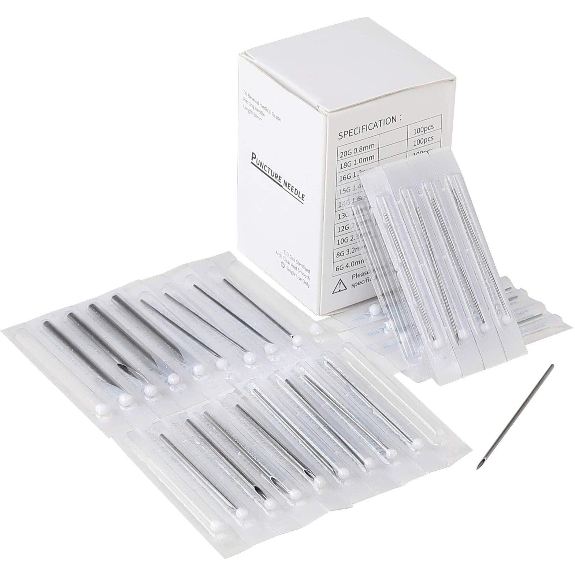 Chrontier 100Pcs Body Piercing Needles 15G 1.4Mm Gauge Sterilized Surgical Steel For Ear Nose Lip Navel Belly Tongue Nipple Eyebrow Labret Piercing Tool Supply