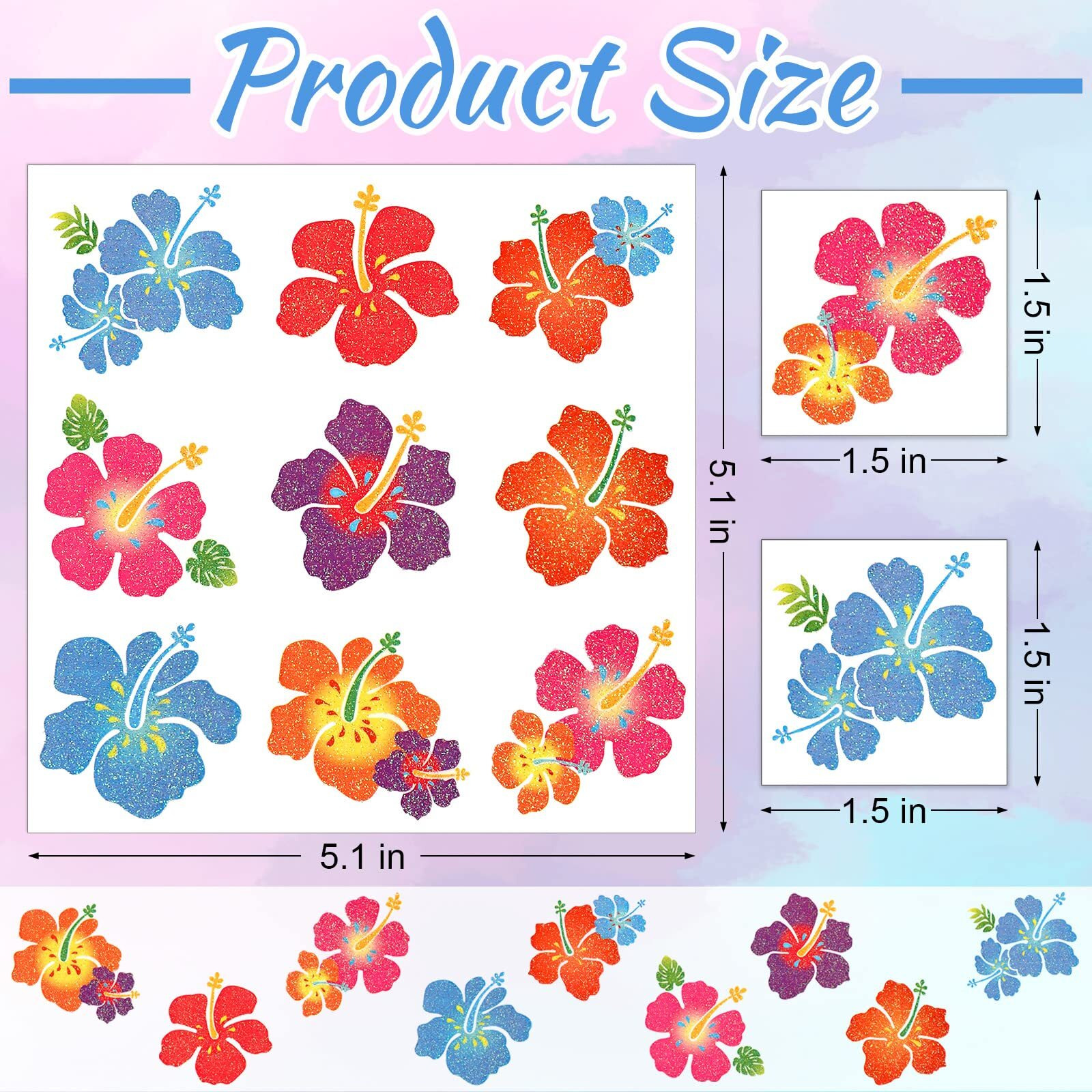 Kathfly 180 Pcs Hibiscus Temporary Tattoos Glitter Hawaiian Flower Tattoos Stickers For Face Body Decoration Women Summer Tropical Aloha Party Favors Summer Gift