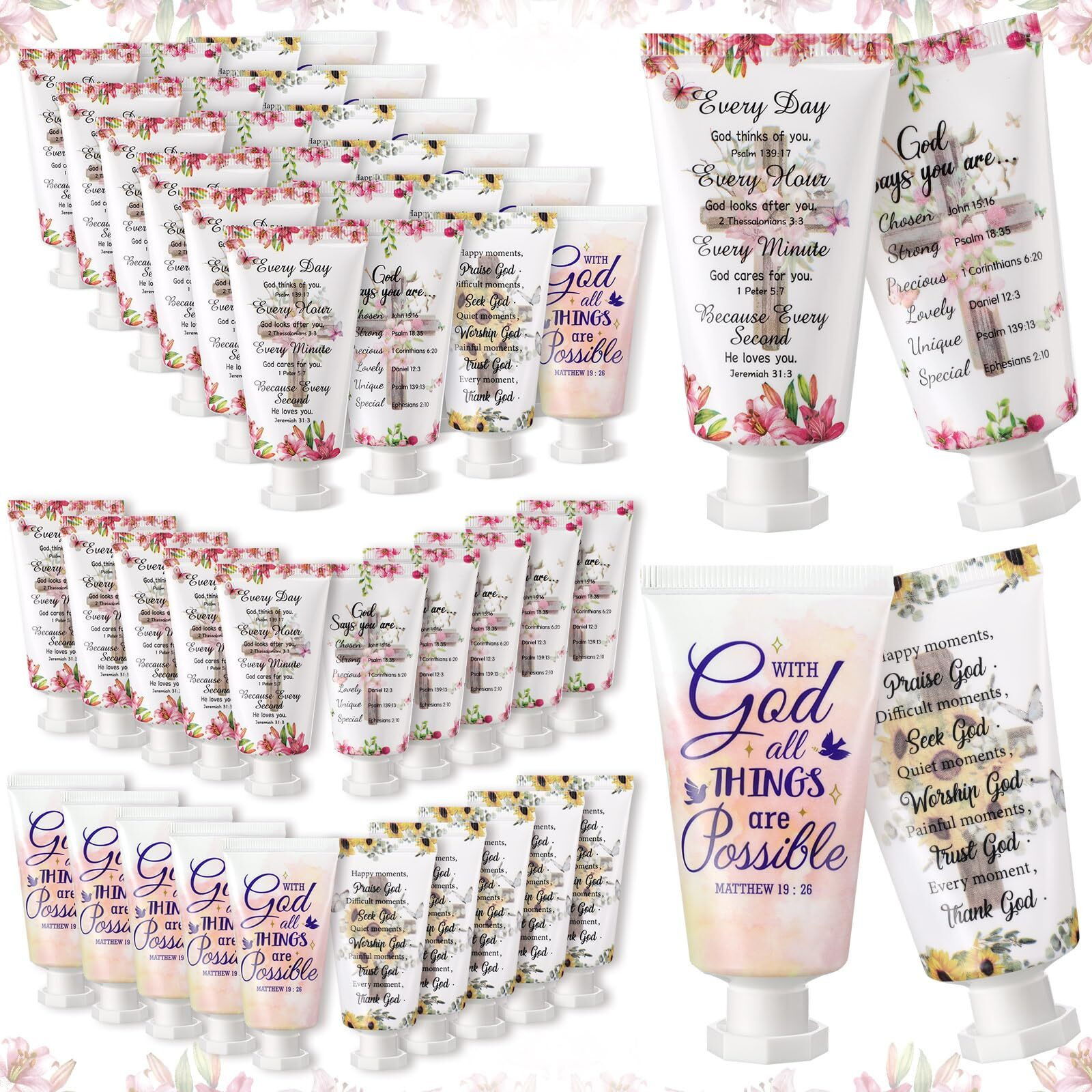 Sacubee 72 Pcs Christian Hand Cream Bulk Gifts For Women Breast Cancer Awareness Favors Bible Verse Lotion Scripture Travel Hand Lotion For Dry Cracked Bulk Religious Gifts For Women (Cross Style)