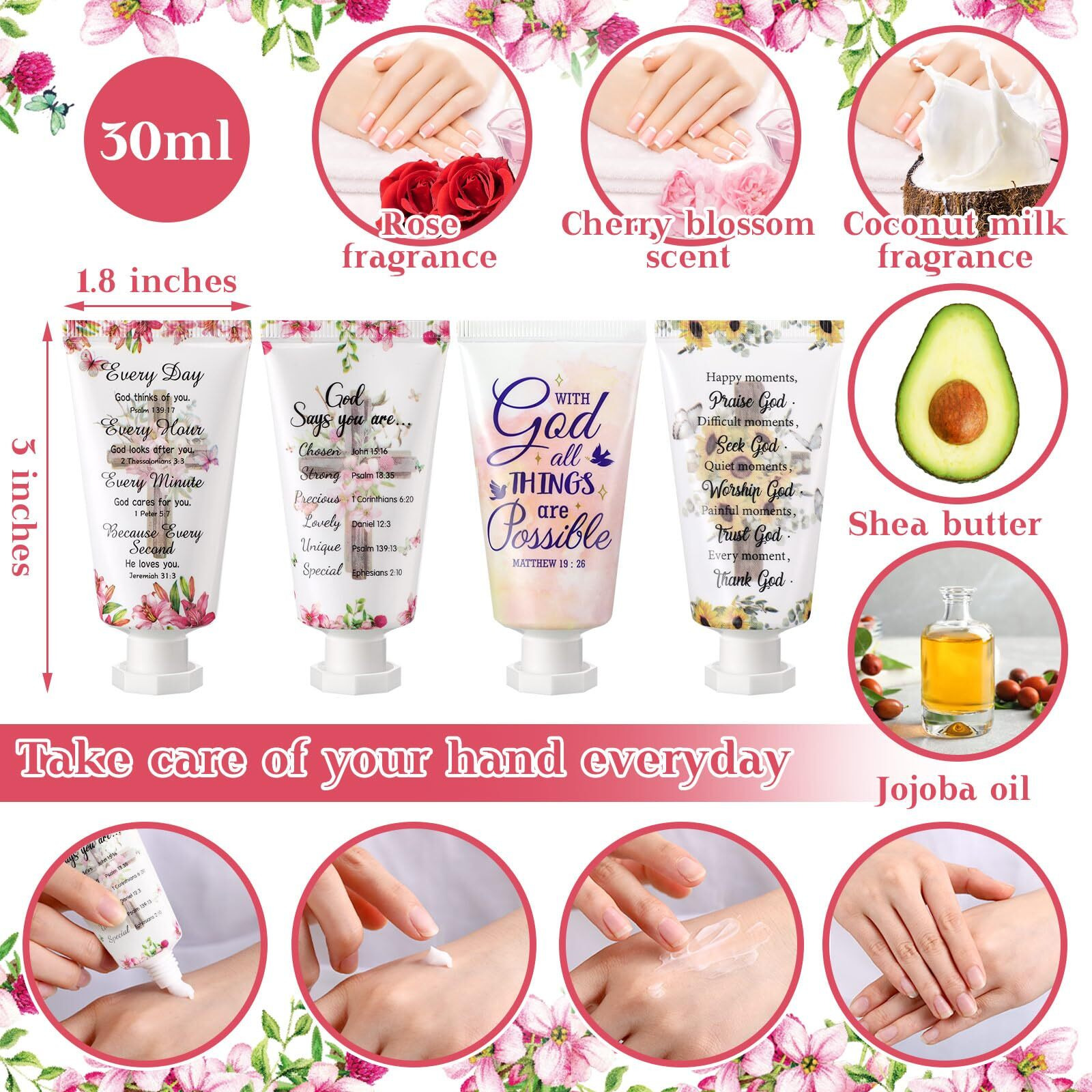 Sacubee 72 Pcs Christian Hand Cream Bulk Gifts For Women Breast Cancer Awareness Favors Bible Verse Lotion Scripture Travel Hand Lotion For Dry Cracked Bulk Religious Gifts For Women (Cross Style)