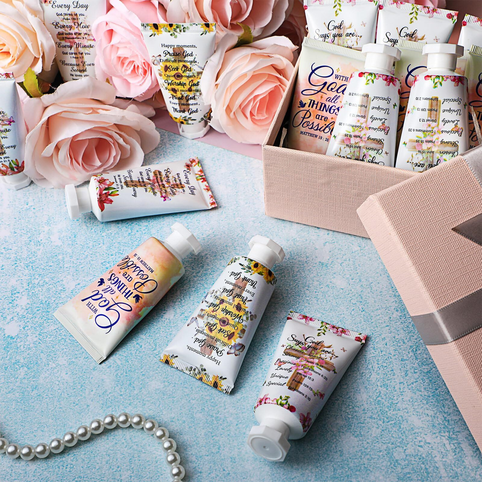 Sacubee 72 Pcs Christian Hand Cream Bulk Gifts For Women Breast Cancer Awareness Favors Bible Verse Lotion Scripture Travel Hand Lotion For Dry Cracked Bulk Religious Gifts For Women (Cross Style)