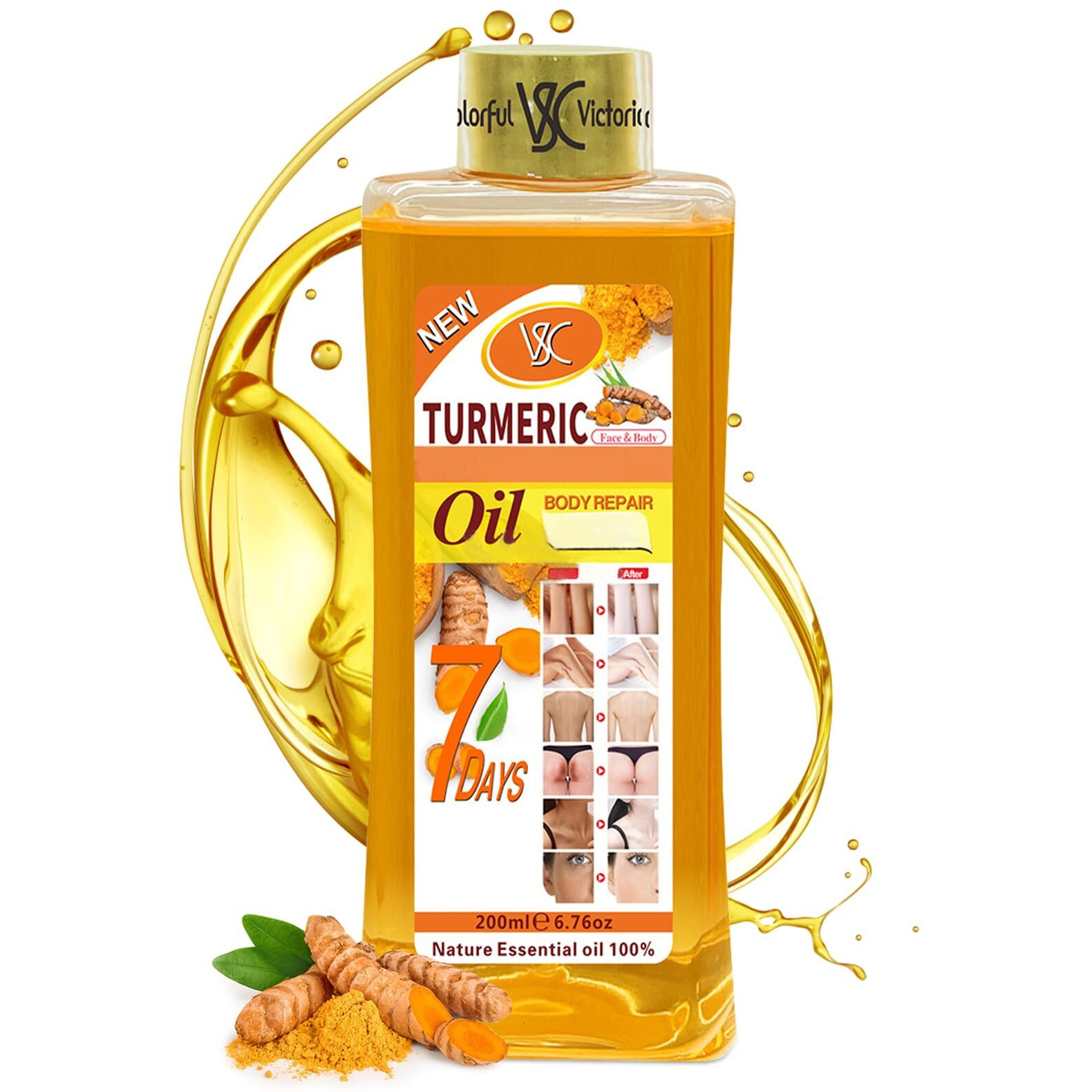 Soft 7 Turmeric Oil For Skin - Natural Moisturizing Firming Oil Soft 7 Turmeric Body Oil, Hydrating Dry Skin, With Vitamin E & Ginger Extract, Lightweight & Fast-Absorbing, All Skin Types (200 Ml)