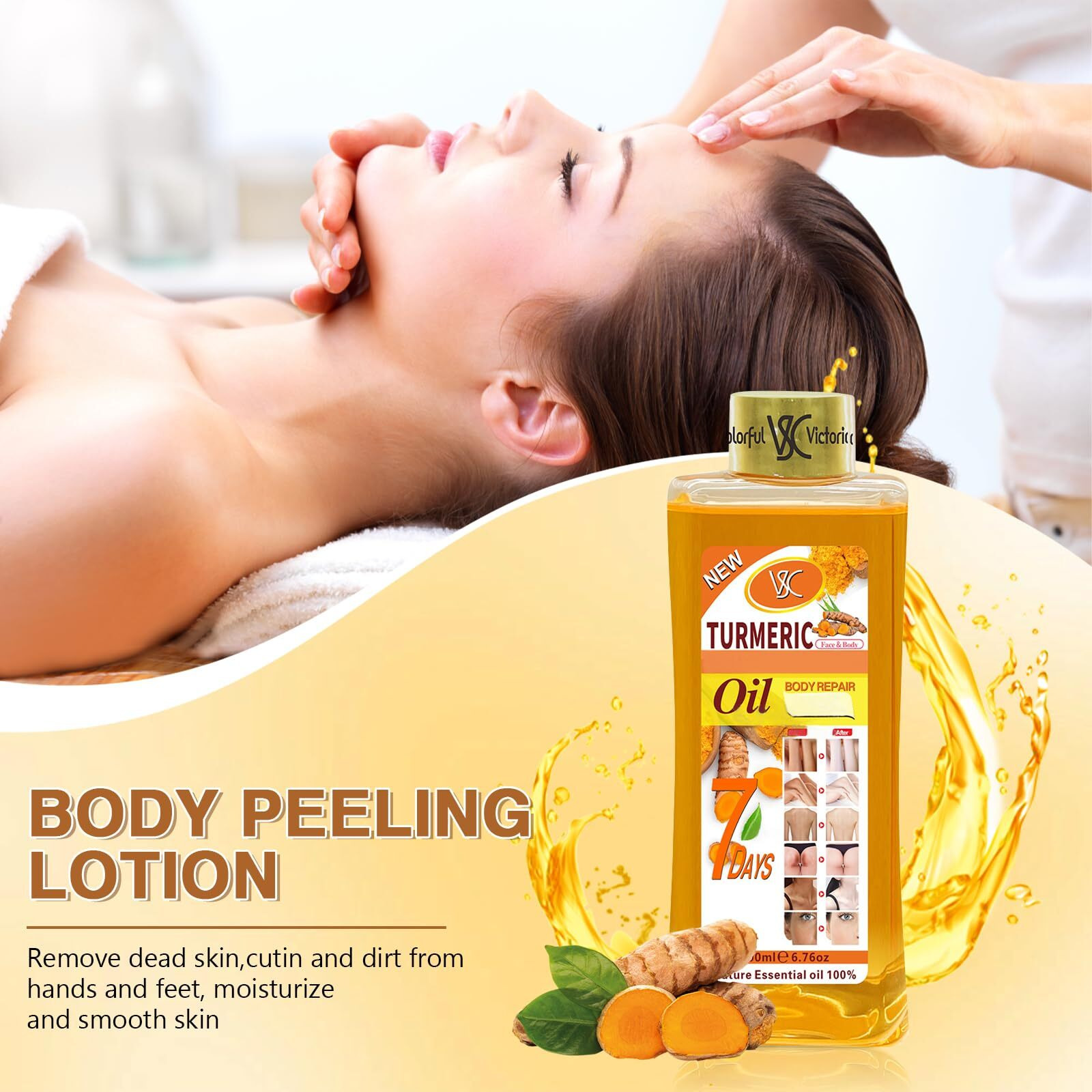 Soft 7 Turmeric Oil For Skin - Natural Moisturizing Firming Oil Soft 7 Turmeric Body Oil, Hydrating Dry Skin, With Vitamin E & Ginger Extract, Lightweight & Fast-Absorbing, All Skin Types (200 Ml)