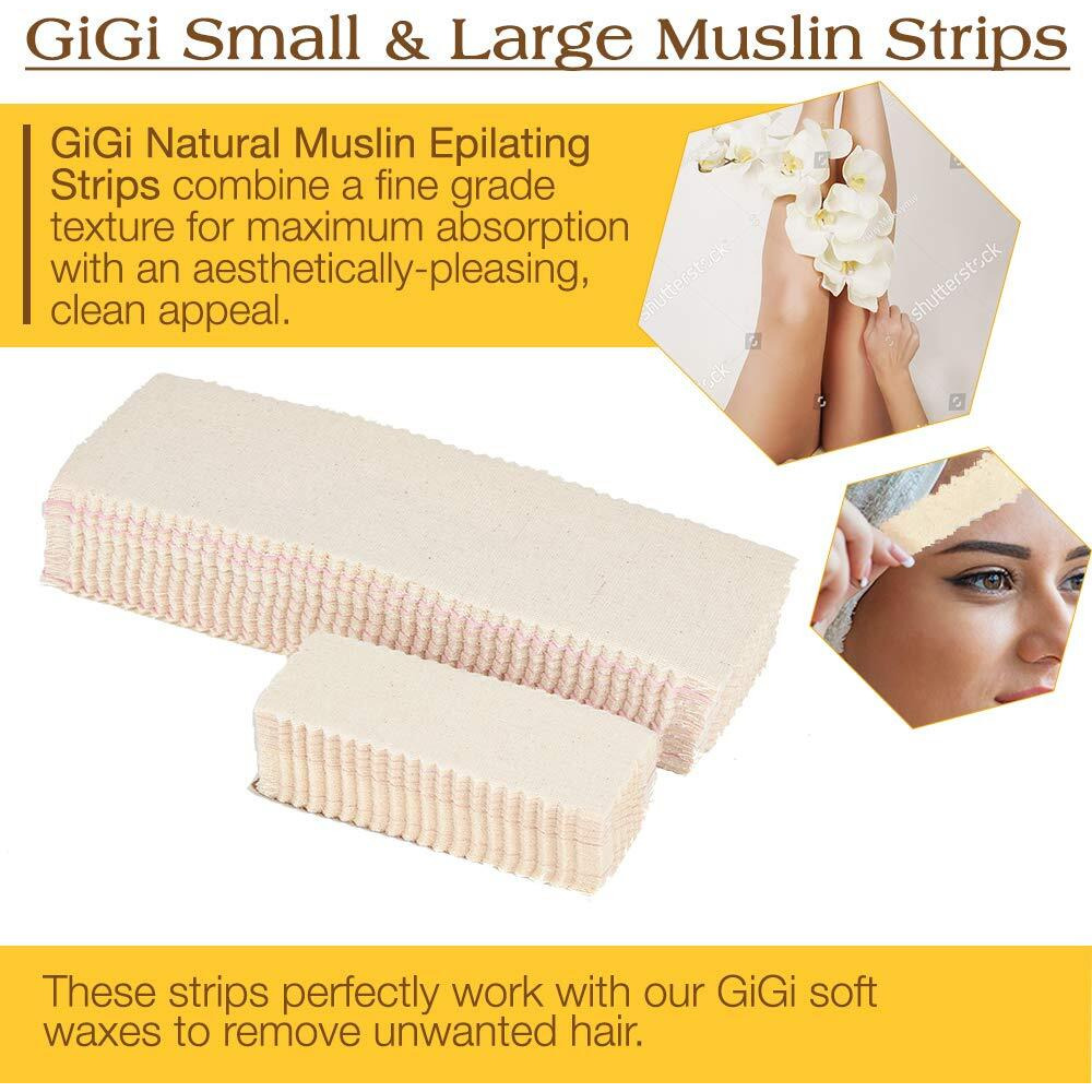 Gigi Muslin Epilating Waxing Strips - Wax Strips For Hair Removal, Hair Wax Strip For Women's Face, Body, Bikini & Leg, 100 Ct, Pack Of 2