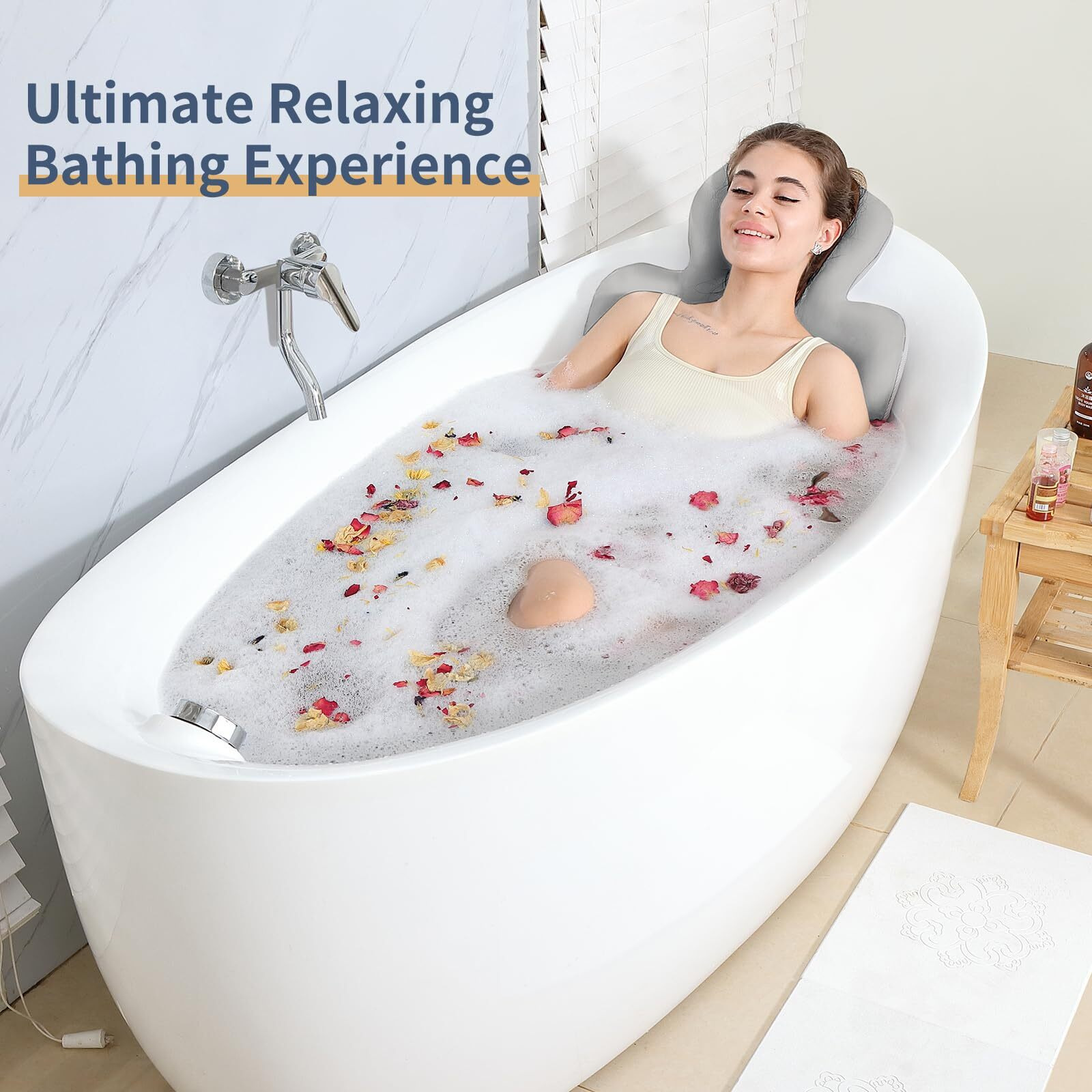 Bath Cushion, Full Body Bathtub Pillow With 160 Suction Cups, Bath Mat For Head And Neck Support, With Laundry Bag (Dark Gray, 56.2"" X 16.2"")