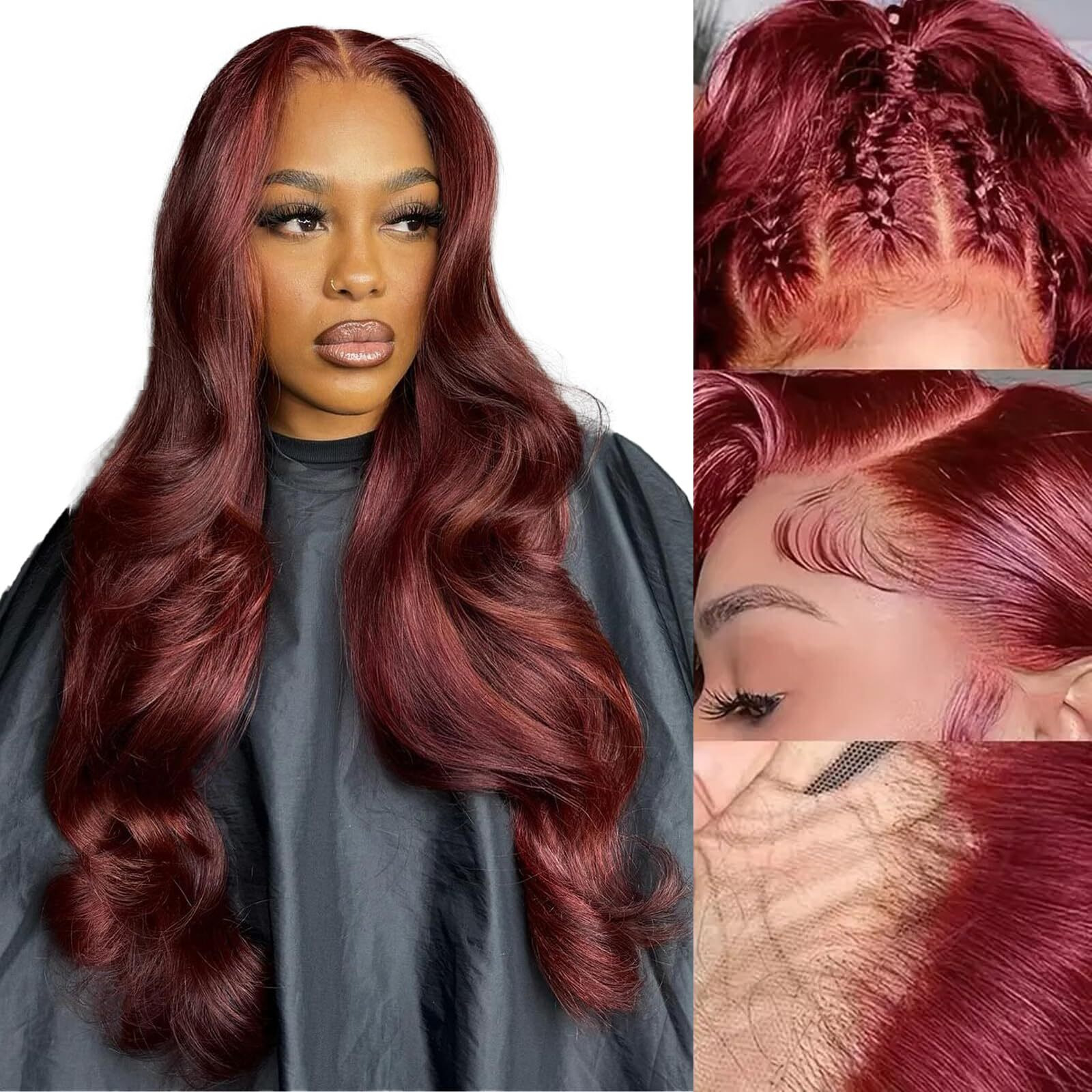 Ulrica Burgundy Lace Front Wigs Human Hair Wigs For Women Body Wave Burgundy Human Hair Wig Pre Plucked 13X4 Hd Lace 99J Wine Red Lace Front Wig 24 Inch 180% Density
