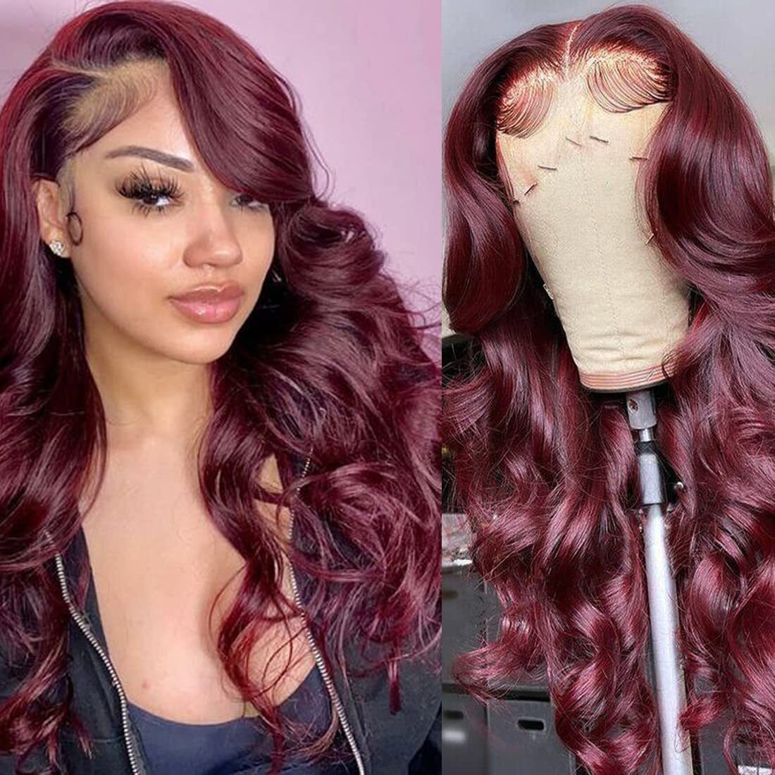 Ulrica Burgundy Lace Front Wigs Human Hair Wigs For Women Body Wave Burgundy Human Hair Wig Pre Plucked 13X4 Hd Lace 99J Wine Red Lace Front Wig 24 Inch 180% Density