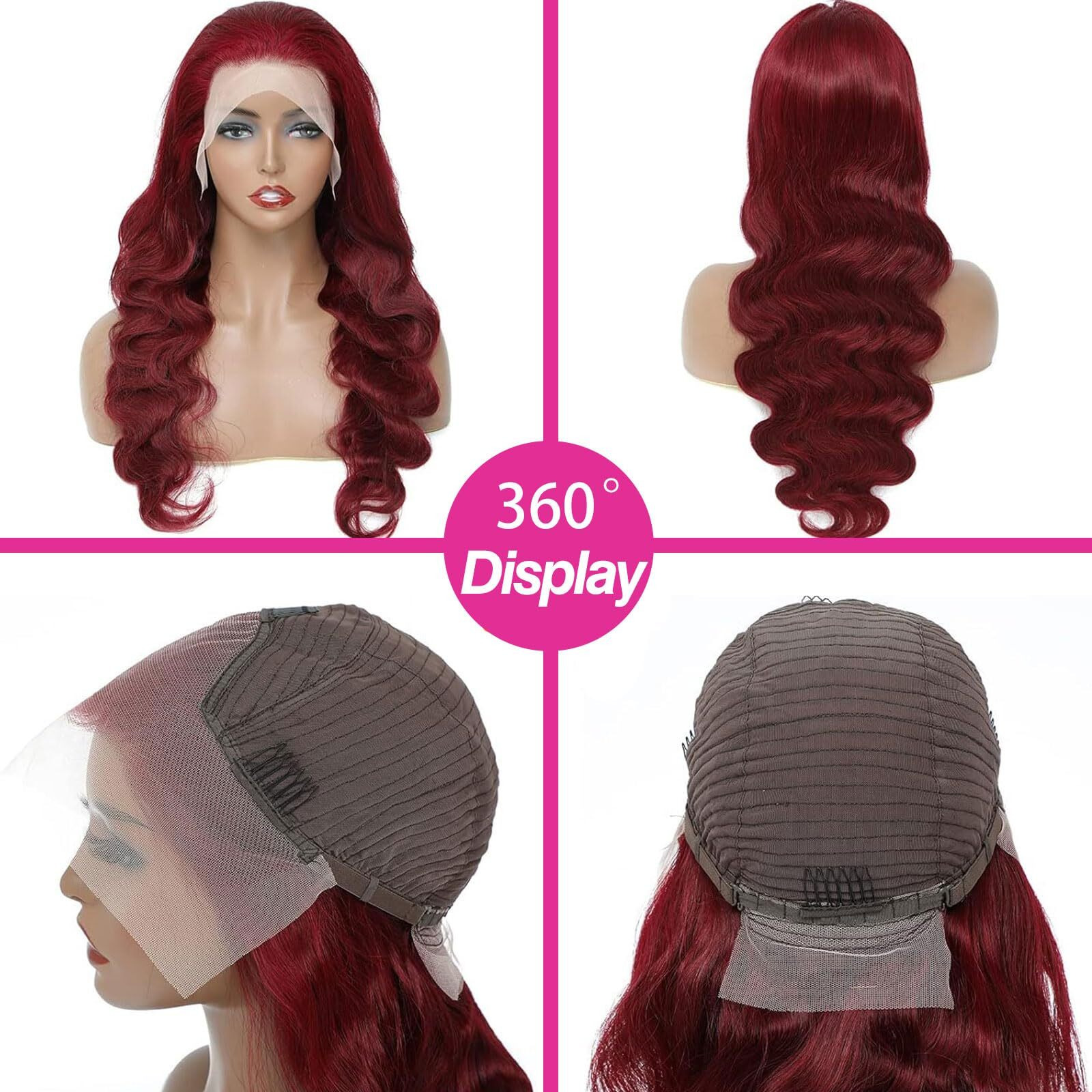 Ulrica Burgundy Lace Front Wigs Human Hair Wigs For Women Body Wave Burgundy Human Hair Wig Pre Plucked 13X4 Hd Lace 99J Wine Red Lace Front Wig 24 Inch 180% Density