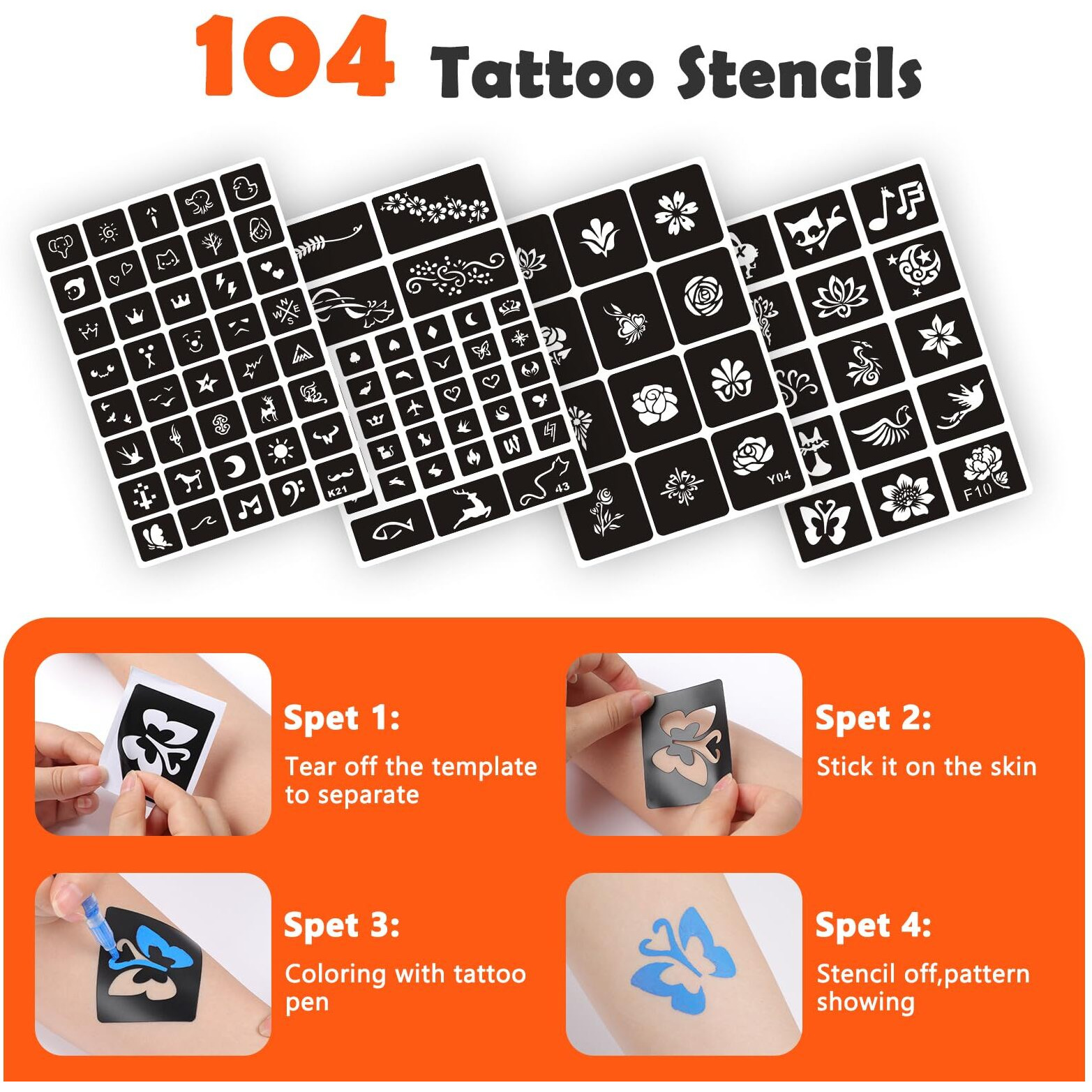 Temporary Tattoo Markers For Skin,12 Colors Washable Body Tattoo Pens+104 Unique Tattoo Stencils,Body Markers Temporary Tattoo Kit For Teens And Adult Zyh2311001Kit