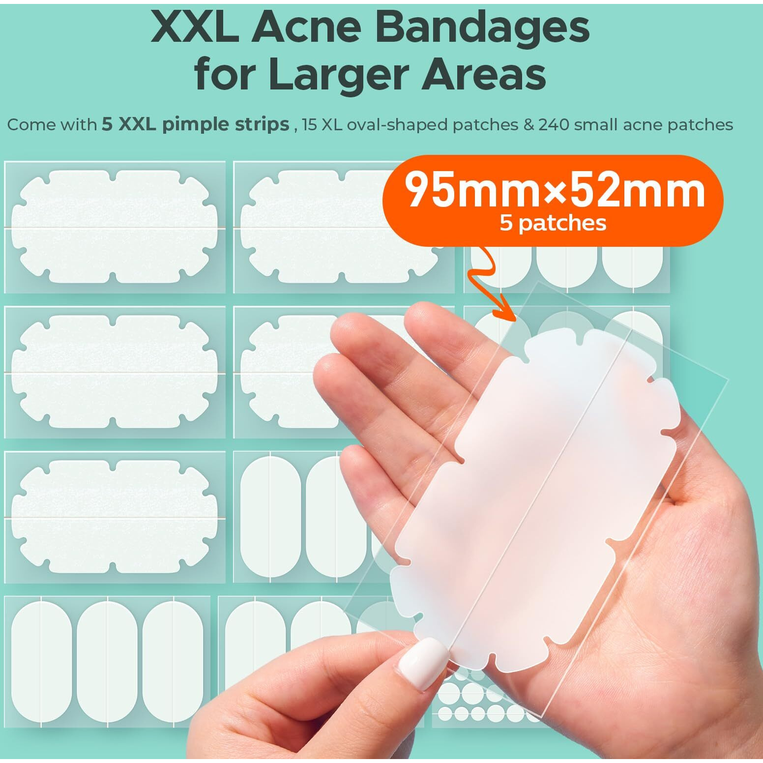 Tktk Xxl Pimple Patches For Body, Large Hydrocolloid Acne Patches, 5 Sizes Big Hydrocolloid Bandages For Back, Chest, Shoulders Zit Breakouts, Blemish Patches For Face (Oval, Dot 260 Count)