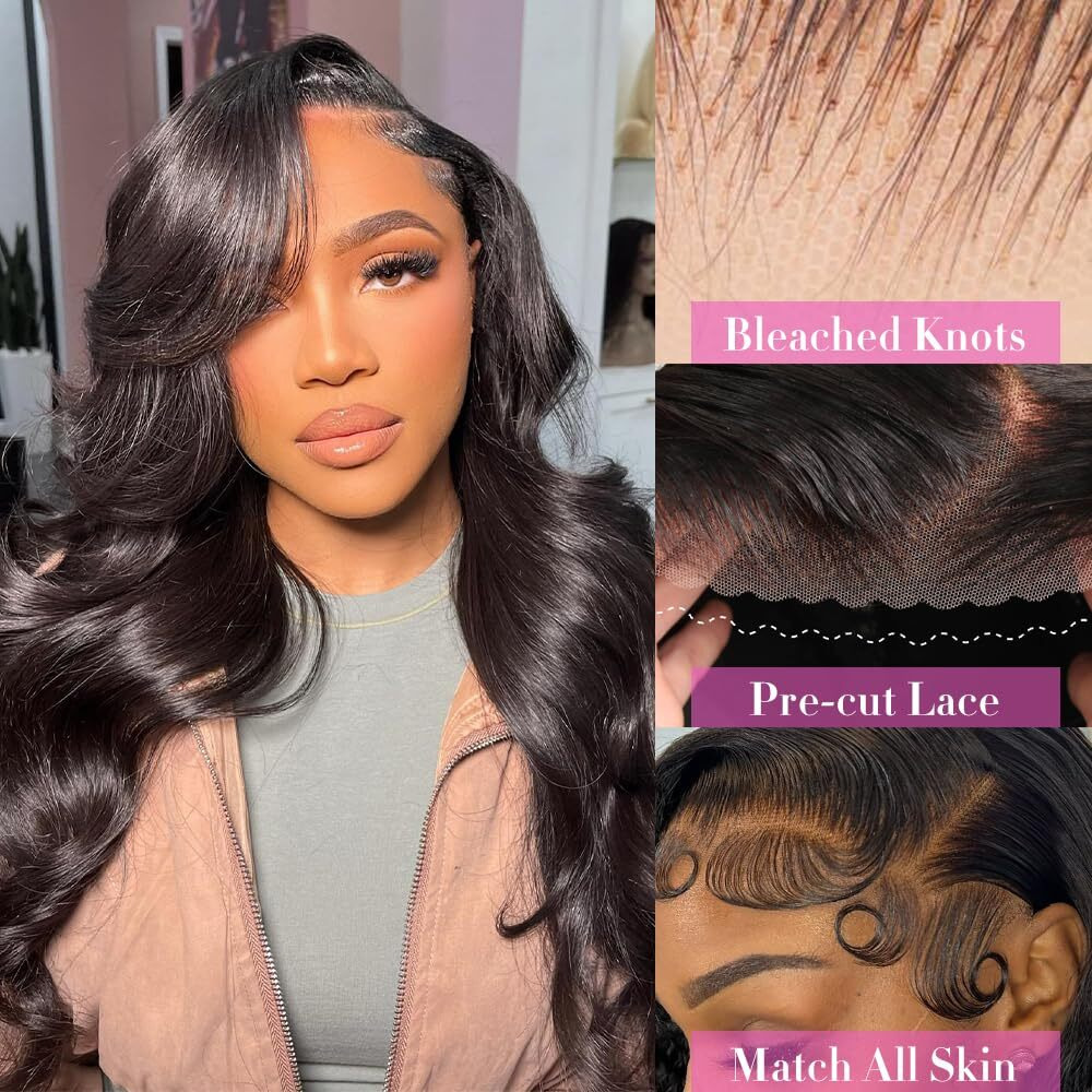 Mugohk Glueless Wigs Human Hair Pre Plucked Pre Cut 22 Inch 9X6 Wear And Go Body Wave Hd Lace Front Wig Bleached Knots Pre Everything Ready To Wear Closure Wig 200 Density For Women