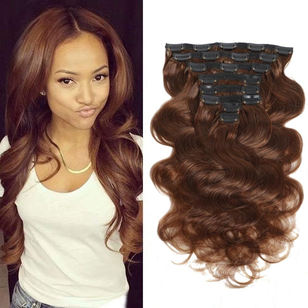 Lumiere Clip In Hair Extensions 120G Medium Brown Body Wave Clip In Extensions Human Hair For Black Women Seamless Clip Ins 8Pcs 20 Clips Double Wefts 4 18 Inch