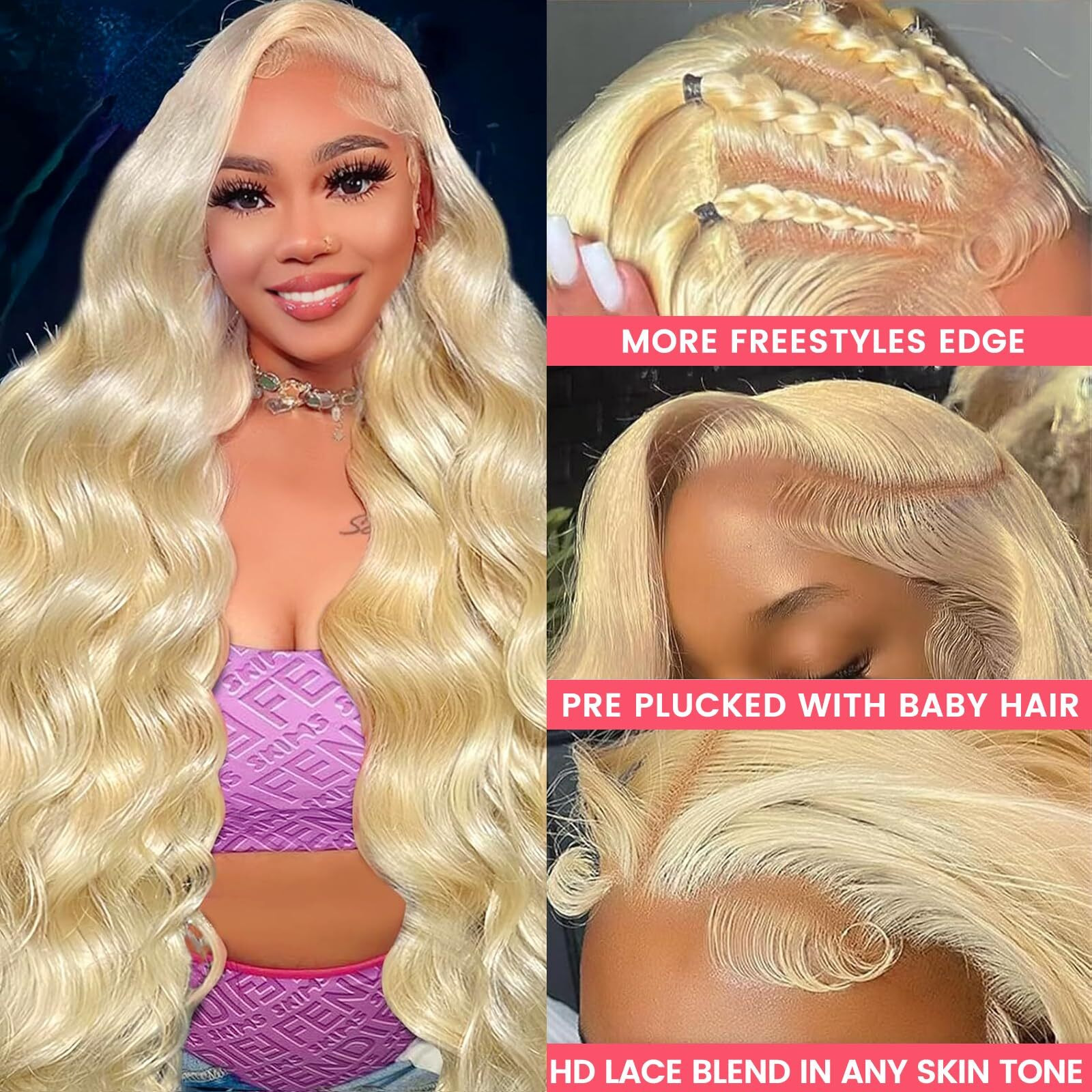 Sbdsbd 613 13X6 Lace Front Wig Human Hair Pre Plucked 200 Density Blonde Body Wave Lace Front Wigs 613 Hd Lace Frontal Wig 13X6 For Women 40 Inch