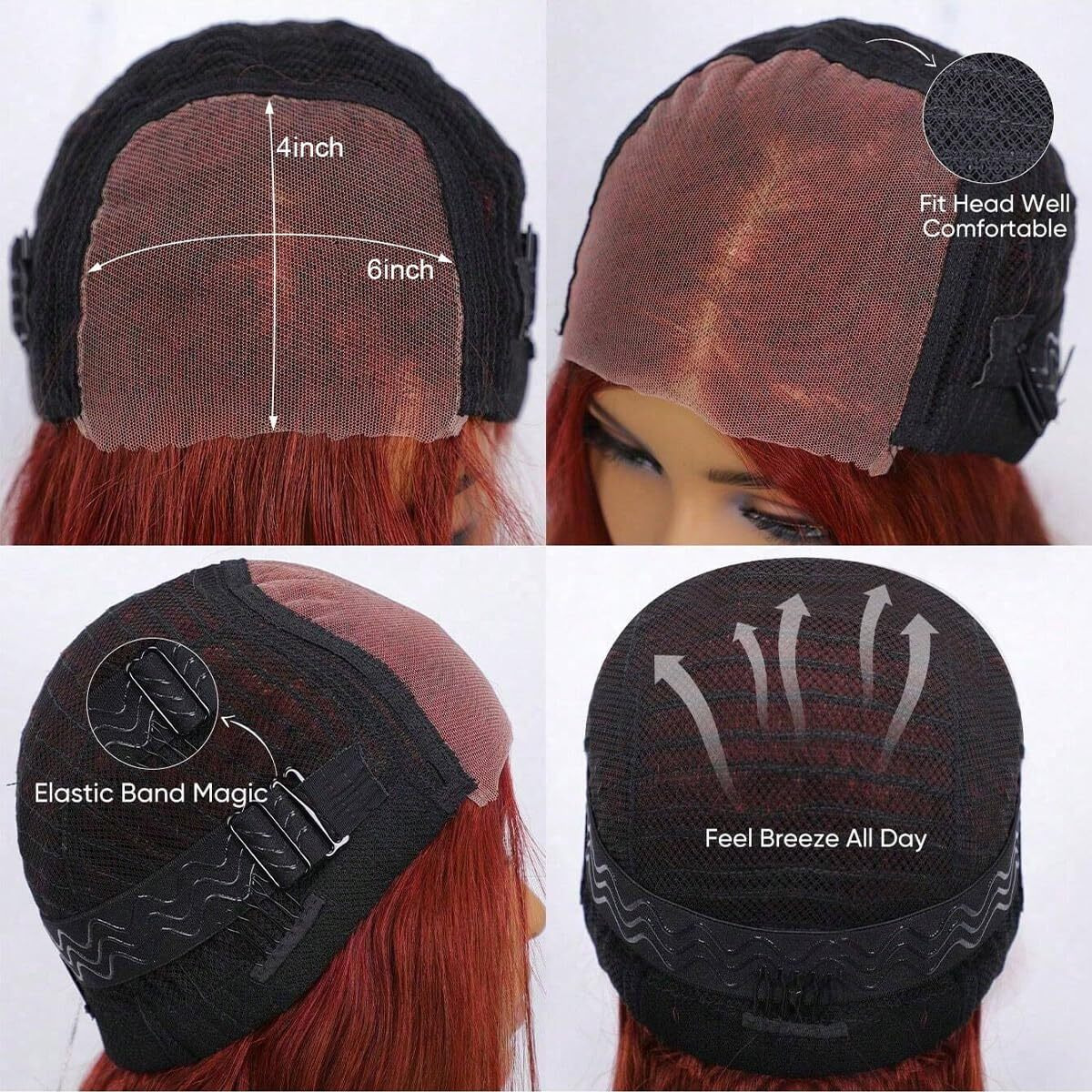 Daveila Reddish Brown Body Wave Glueless Wig Human Hair Pre Plucked Pre Cut Glueless Lace Front Wig Ready To Wear 6X4 Body Wave 180% Density Closure Wig Human Hair Natural Hairline 34 Inch