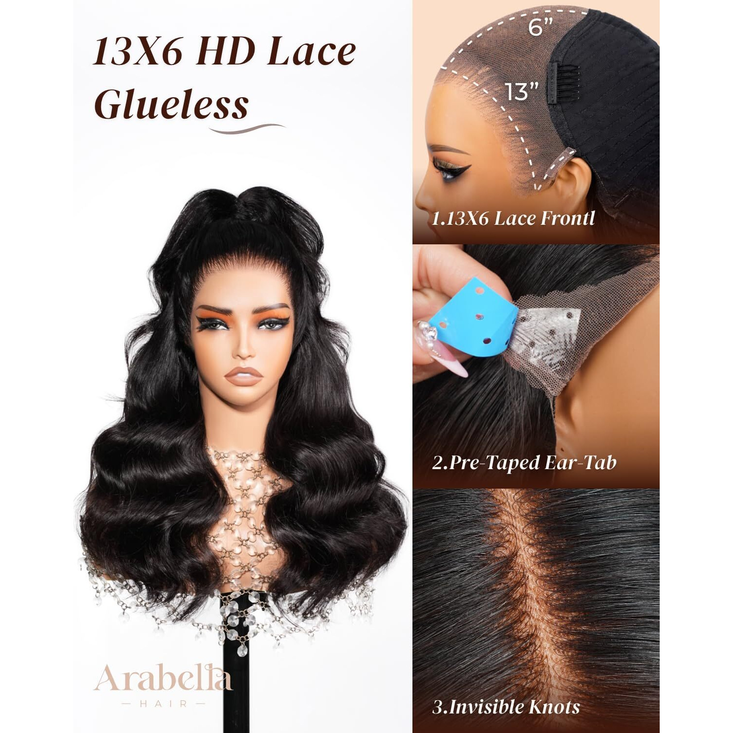 Arabella 13X6 Hd Lace Body Wave Glueless Wigs Human Hiar Pre Plucked Pre Cut 230% Density Ear To Ear Full Lace Closure Wear And Go Wig Pre Everything Bleached Knots 20 Inches