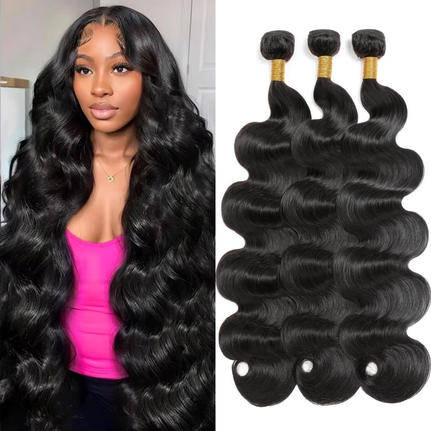 12A Human Hair Bundles 14 16 18 Inch Body Wave 3 Bundles Human Hair 100% Unprocessed Brazilian Virgin Hair Bundles Deals Quick Weave Hair Extension Natural Black