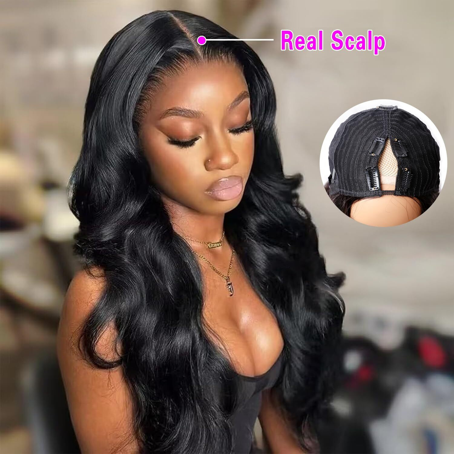 Xagujpo Glueless V Part Wig Human Hair Body Wave For Black Women Upgrade U Part Human Hair Wig 100% Beginner Friendly No Sew In No Glue 180% Density Natural Color (18 Inch)