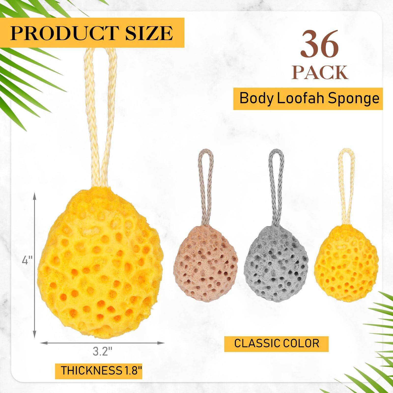 Foldtier 36 Pcs Bath Sponge Deep Cleansing Body Loofah Gentle And Deep Exfoliating Body Scrubber Bath Accessories Men Women Baby Sponge For Bathing Shower, 6 Colors (Classic Color)