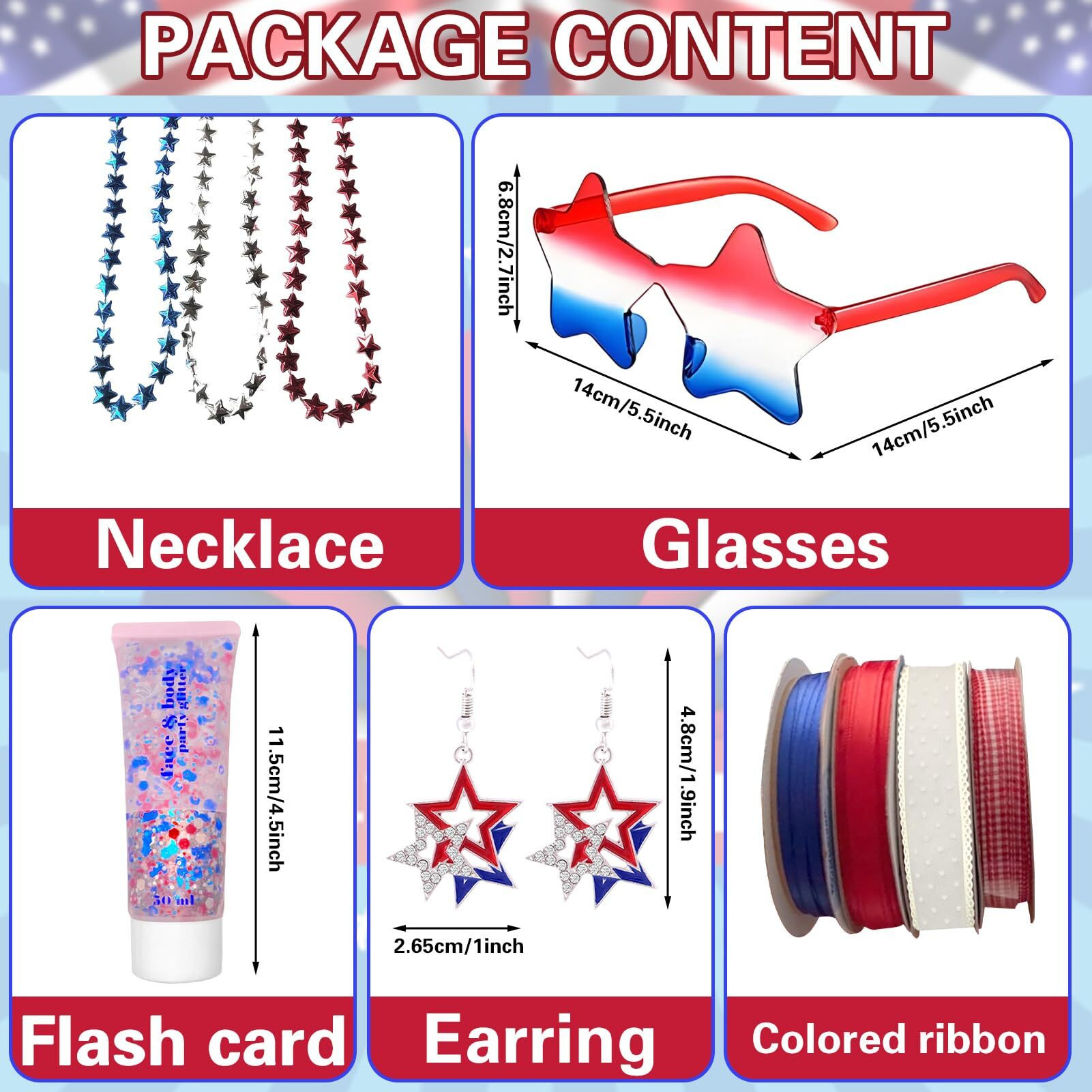 4Th Of July Accessories For Women Red White Blue Body Glitter Patriotic Usa Dangle Star Sunglasses Ribbon Fourth Of July Memorial Independence Day Outfit Gift Set