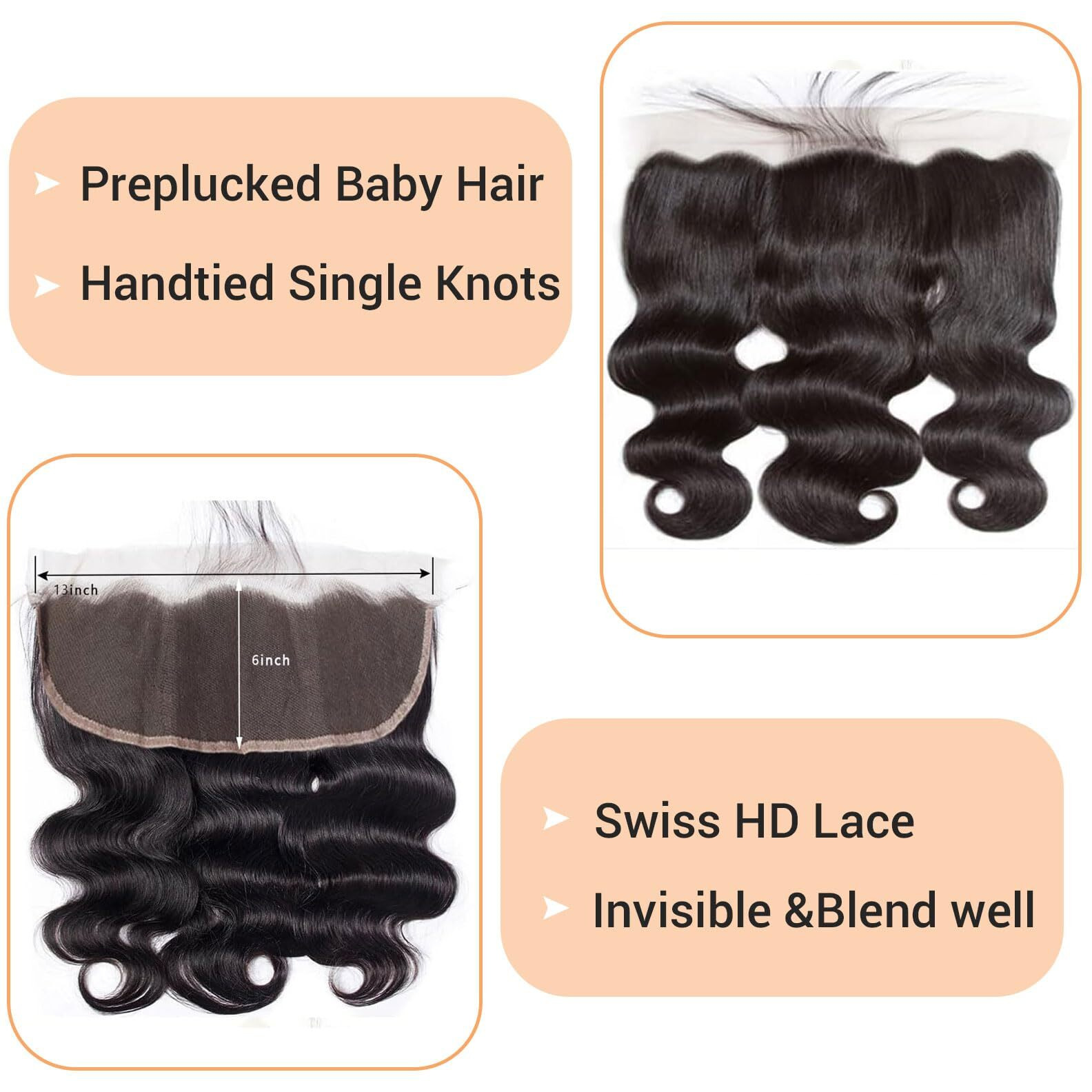 Hd Lace Frontal 13X6 Transparent Ear To Ear 20 Inch Body Wave Frontal Human Hair 100% Unprocessed Virgin Lace Closure Human Hair Pre Plucked With Baby Hair 150% Density