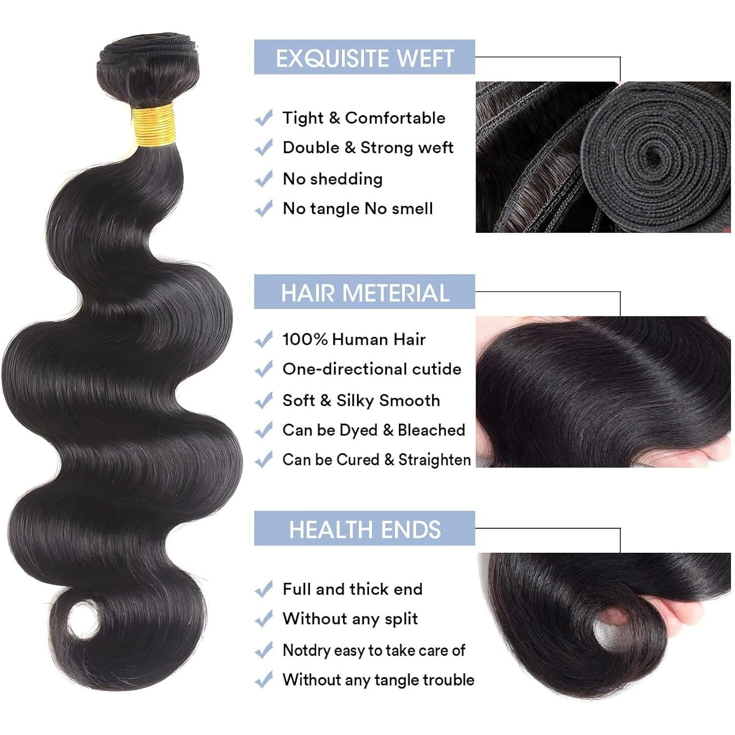 12A Human Hair Bundles Body Wave Bundles Human Hair 20 22 24 Inch 100% Unprocessed Brazilian Virgin Hair Body Wave 3 Bundles Deals Real Human Hair Extensions For Black Women Natural Black