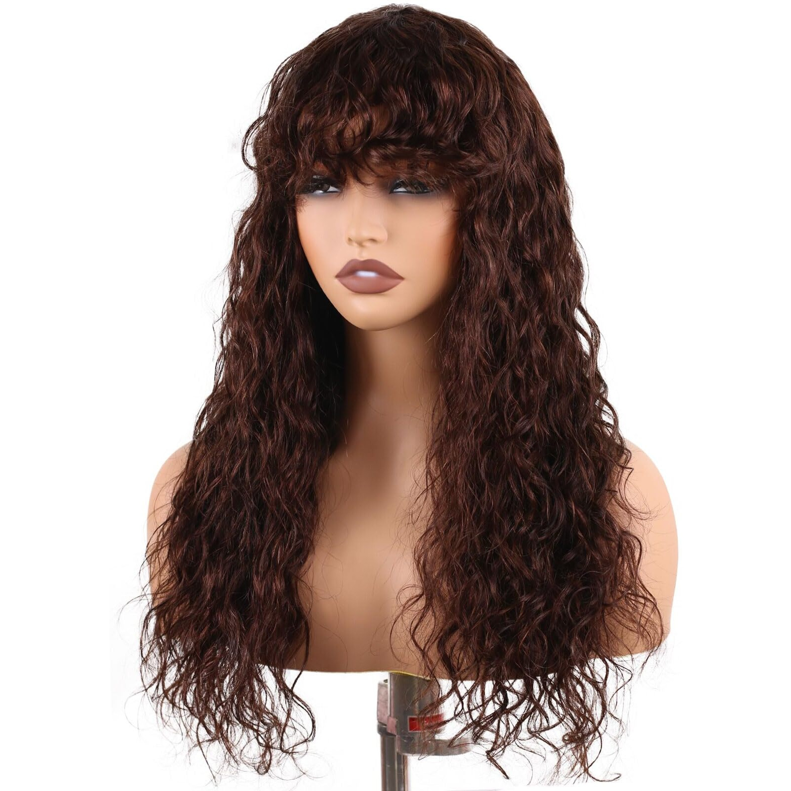 Manemajesty Body Wave Wigs With Bangs Human Hair Wig For Women None Lace Wear And Go Glueless Wet And Wavy Wig Natural Brown Machine Made Brazilian Human Hair Wigs 24 Inch