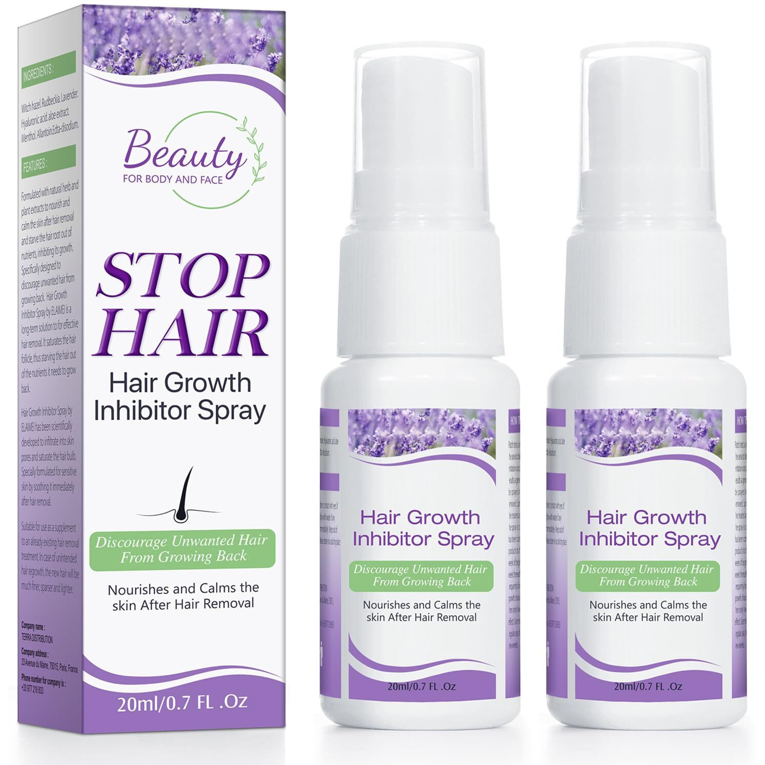 Hair Growth Inhibitor For Face, Hair Inhibitor Permanent Spray, Non-Irritating Hair Inhibitor, Permanent Hair Removal Spray For Body, Face, Underarm, Arm, Leg, Private Areas, Slows Regrowth (2Pcs)