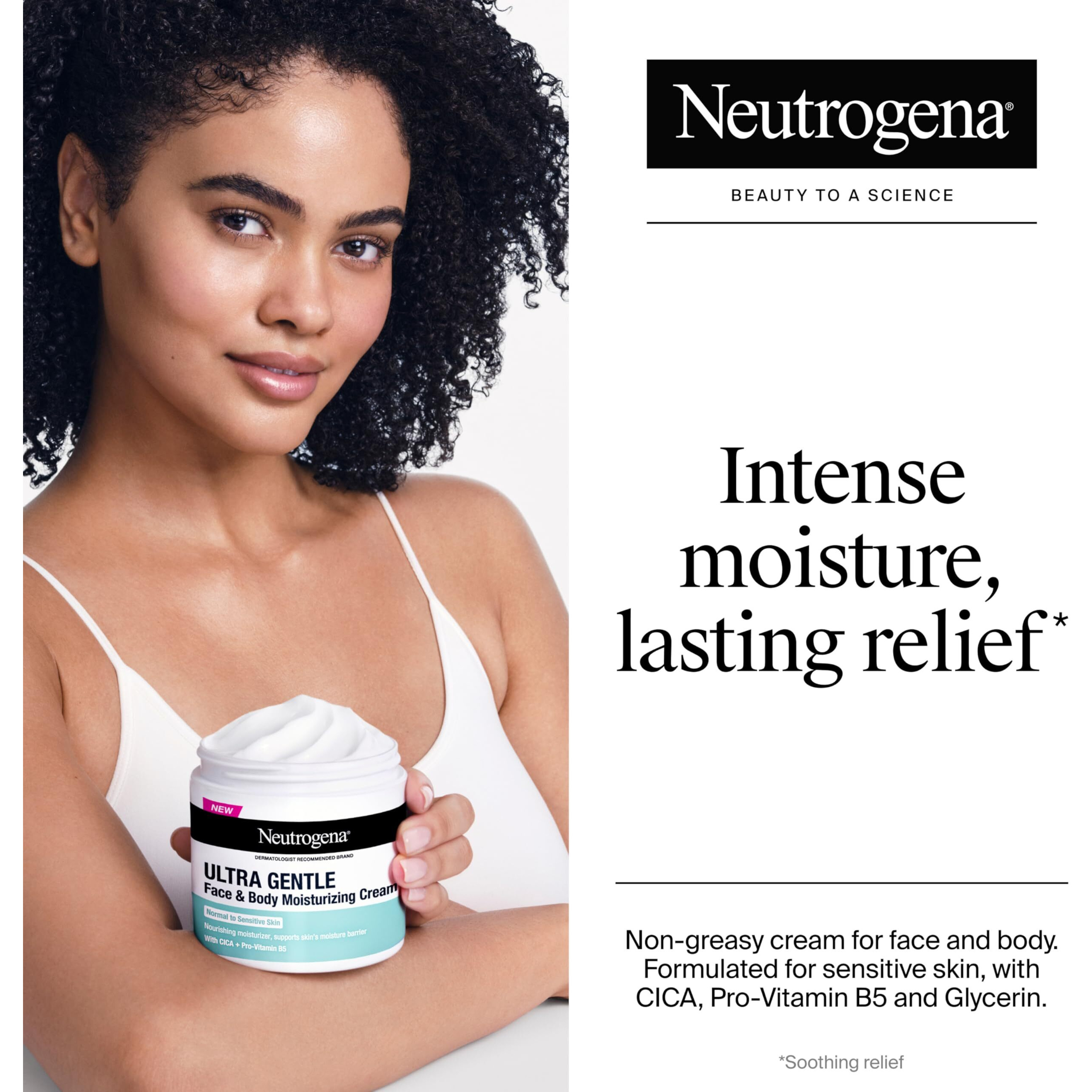 Neutrogena Ultra Gentle Face & Body Moisturizing Cream, Nourishing Face & Body Lotion Moisturizer For Normal To Sensitive Skin Leaves Skin Feeling Smooth & Healthy, Fragrance Free, 11 Oz