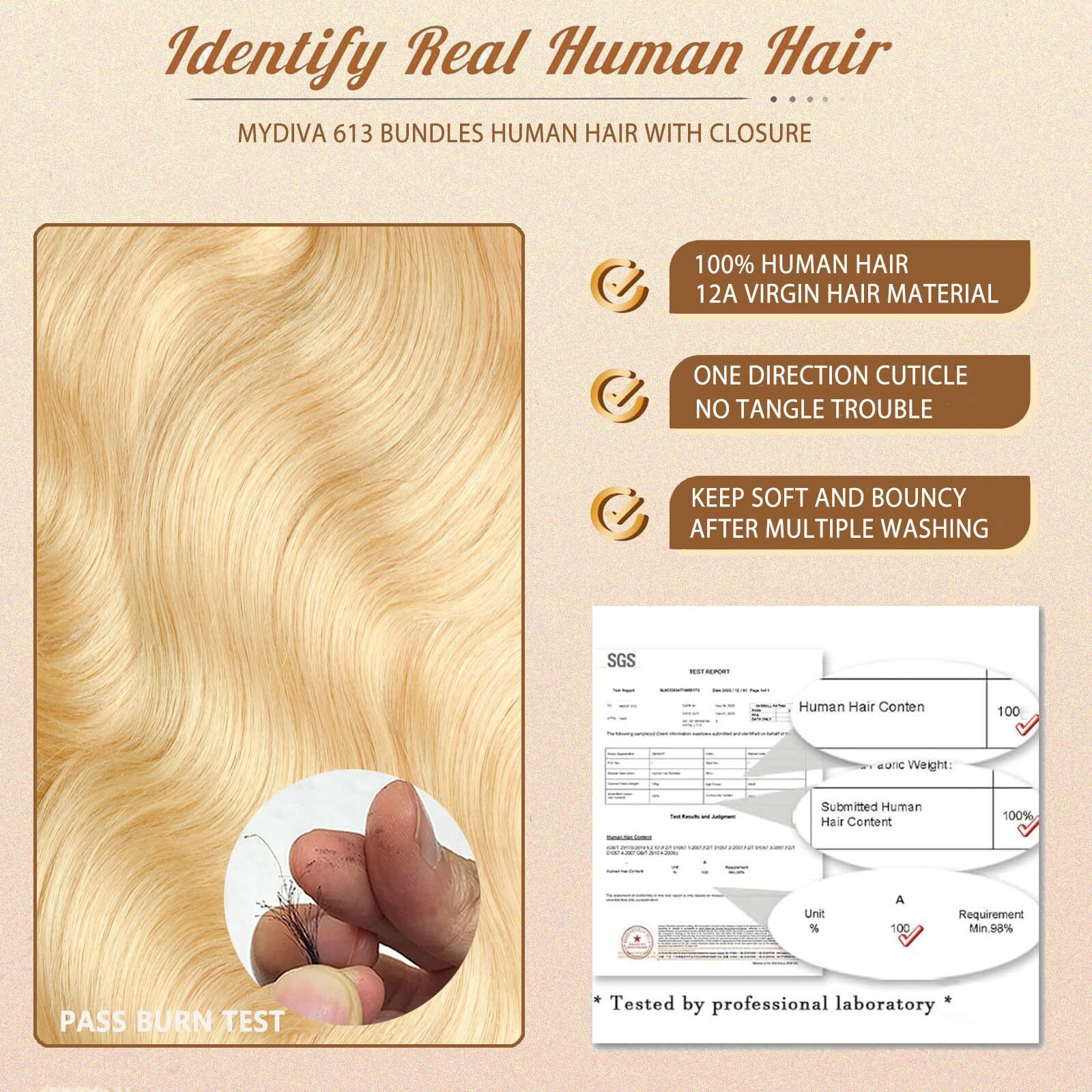 Mydiva 613 Bundles Human Hair With Frontal 24 26 28 + 20 Inch Blonde Body Wave Bundles With Frontal 13X4 Transparent Lace 100% Unprocessed Virgin Human Hair Weave Extensions With Frontal
