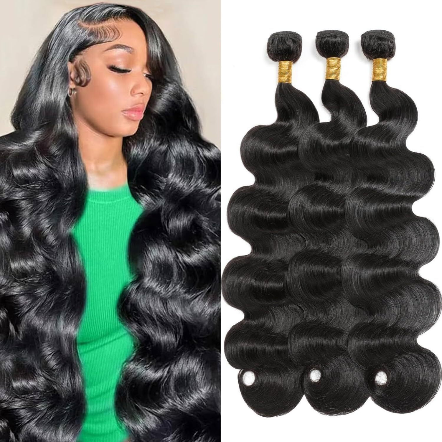 12A Human Hair Bundles 16 18 20 Inch Body Wave 3 Bundles Human Hair 100% Unprocessed Brazilian Virgin Hair Bundles Deals Quick Weave Hair Extension Natural Black