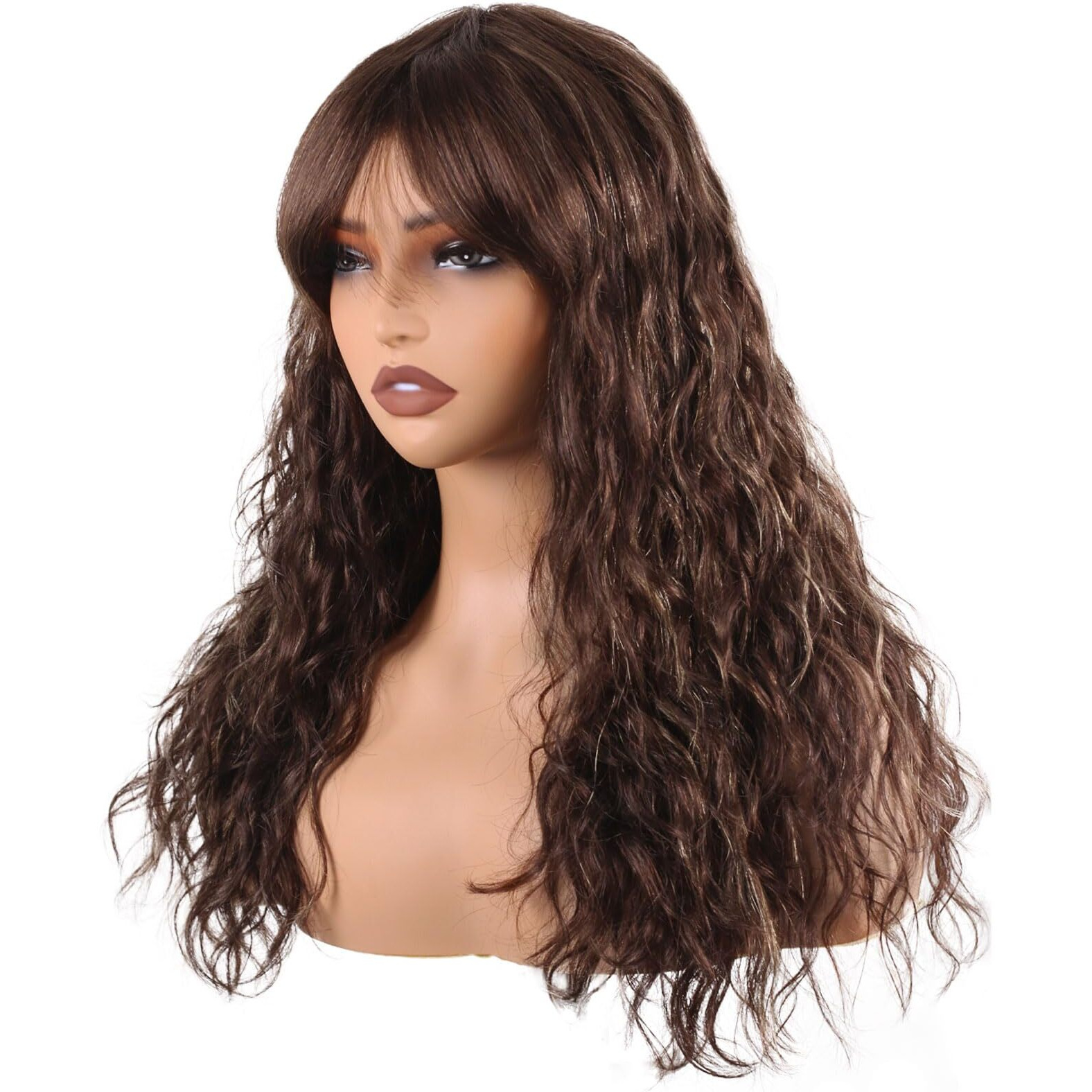 Body Wave Wigs With Bangs Human Hair Wig For Black Women Ombre None Lace Wear And Go Glueless Wig 150% Density Brown Highlight Machine Made Brazilian Virgin Human Hair Wigs(20 Inch,Fs4/27)