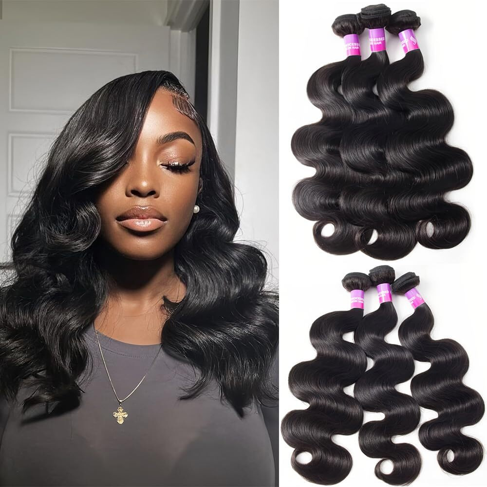 12A Human Hair Bundles 300G Body Wave Bundles Human Hair Extensions 12 14 16 Inch Brazilian Virgin Body Wave 3 Pieces Deals Unprocessed Brazilian Quick Weave Extensions Natural Black