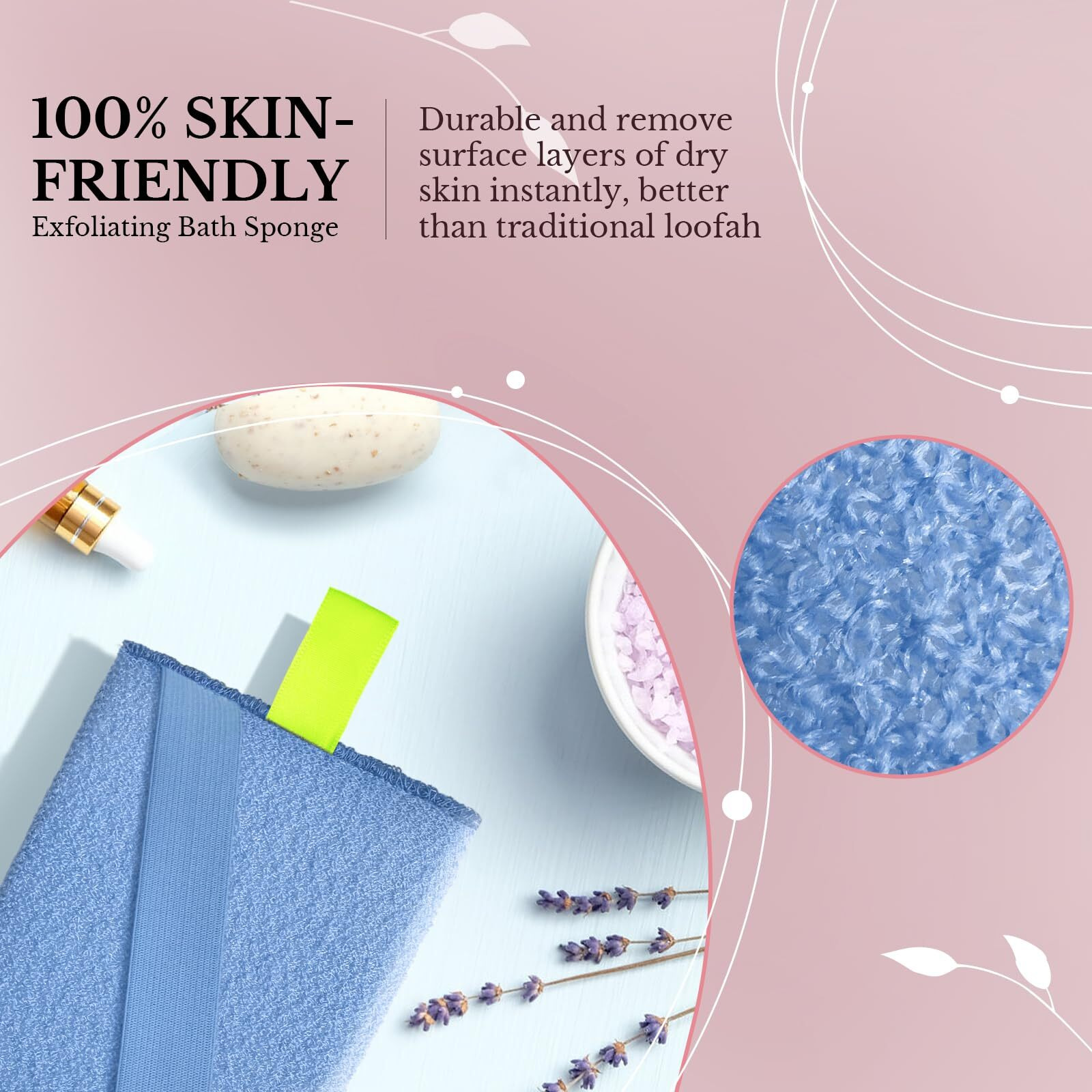 Mig4U Exfoliating Body Scrubber Sponge Exfoliate Dead Skin Bath Sponge For Shower, Luxury Foaming Skin Scrubber For Women Men, 3 Pack Macaroon