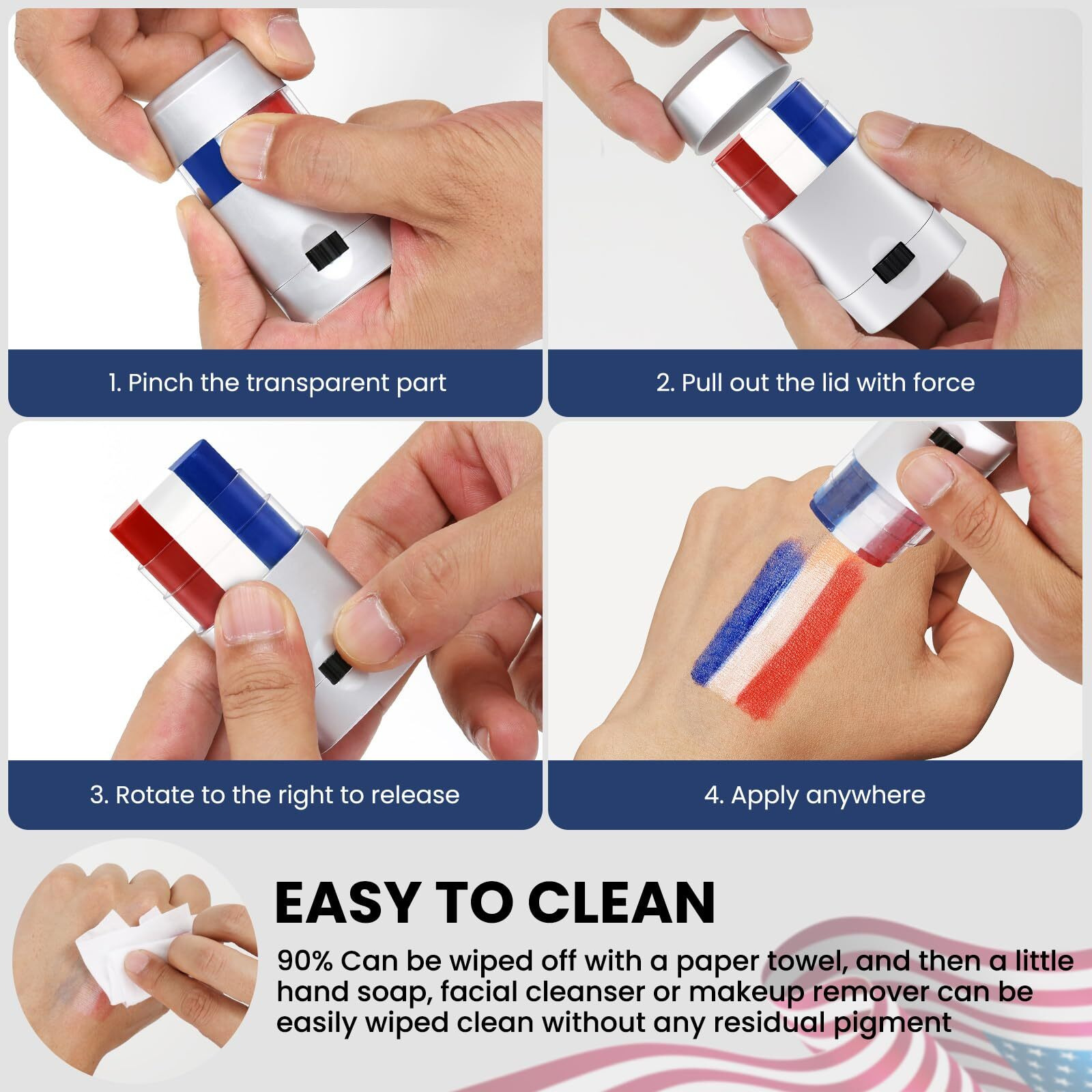 2Pcs Red White And Blue Face Body Paint Sticks- Patriotic Pride 4Th Of July Accessories For Women, Eye-Black Stick Baseball Softball Sports Makeup, Fourth Of July Usa Accessories For Independence Day