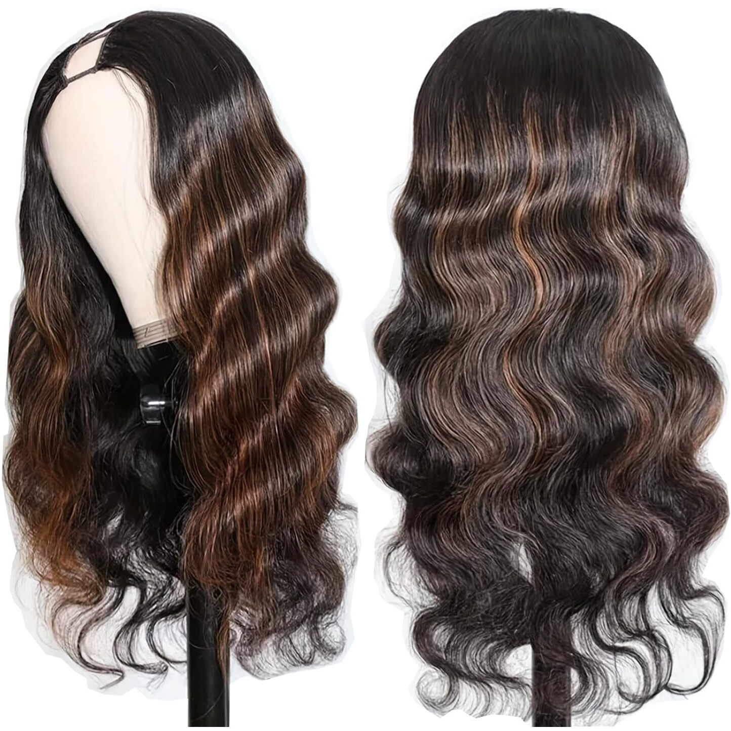 Draconenee V Part Wigs Human Hair Body Wave 1B/30 Highlight Ombre Wigs For Black Women Wear And Go Glueless Human Hair Wig Upgrade U Part Wig No Sew In No Glue Beginner Friendly 180% Density 14 Inch