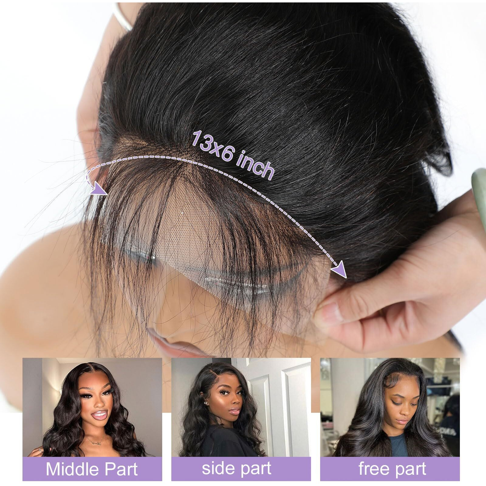 Dsekcain Hd Frontal 13X6 Lace Frontal Hd Lace Body Wave 20 Inch Transparent 13X6 Closure 100% Real Human Hair Ear To Ear Big Space Long Departing Free Part Natural Black 1B Color