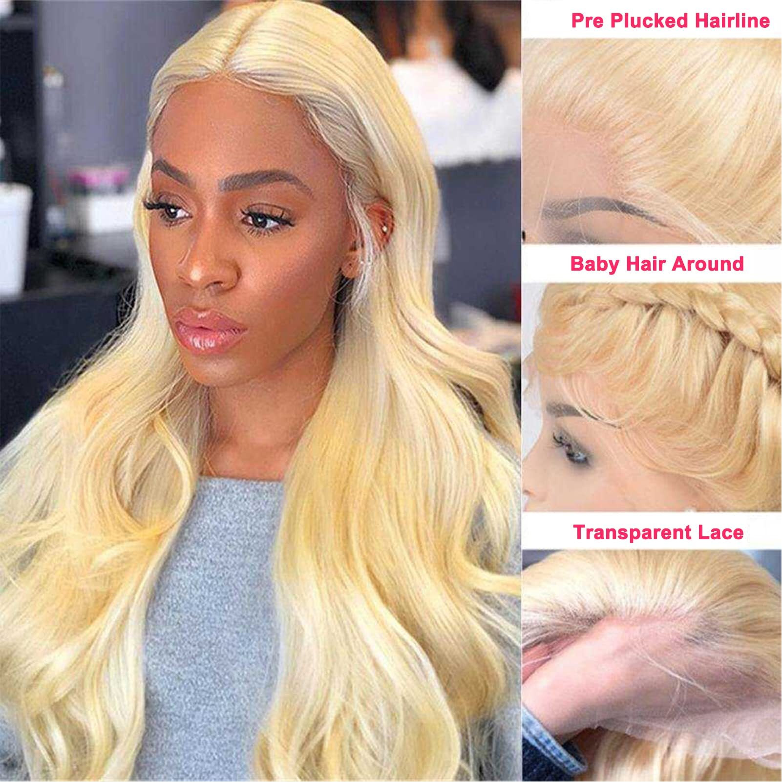 Fashion Plus 613 Human Hair Wigs - Blonde Body Wave 180% Density 15A Hd Transparent Full Handmade Invisible Whole Lace Wig