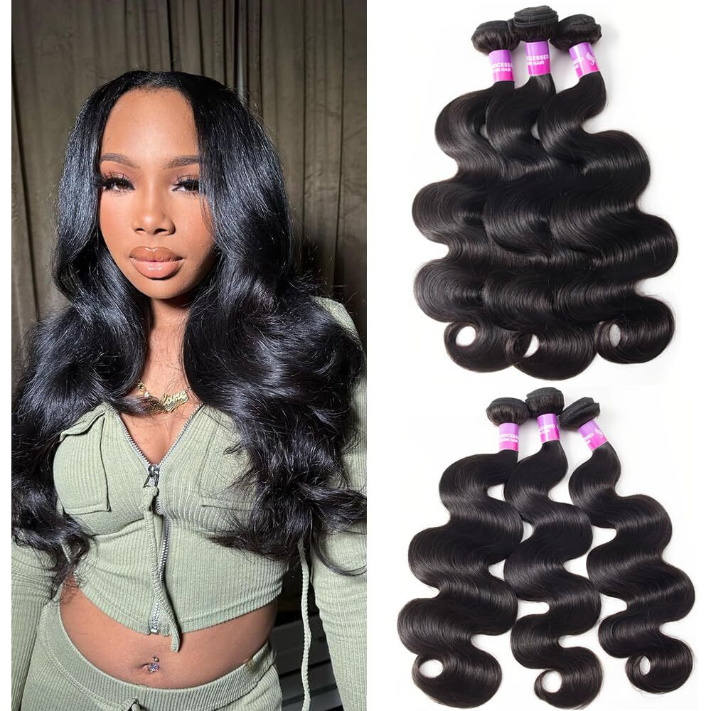 12A Human Hair Bundles 300G Body Wave Bundles Human Hair Extensions 18 18 18 Inch Brazilian Virgin Body Wave 3 Pieces Deals Unprocessed Brazilian Quick Weave Extensions Natural Black