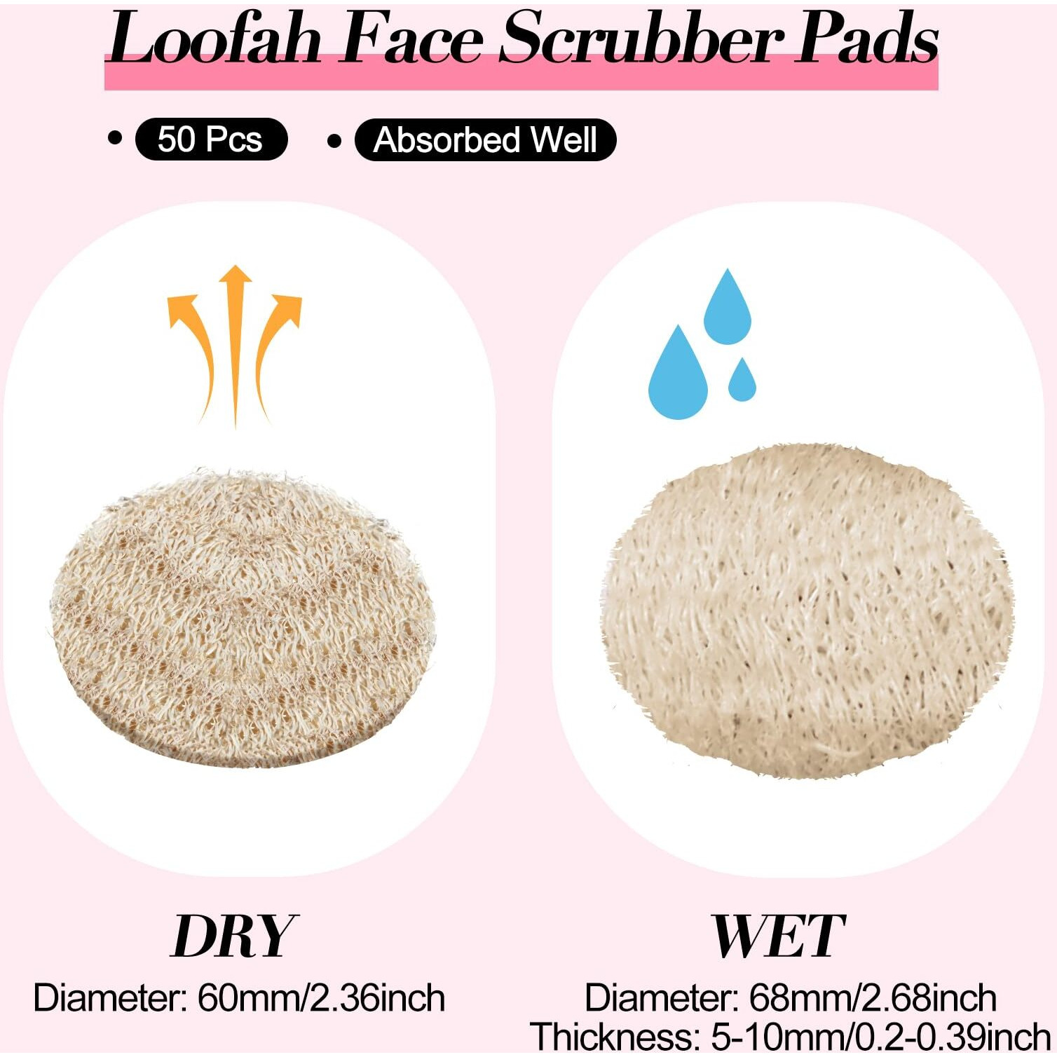 Bokon 50 Pcs Face Exfoliating Loofah Pad Scrubber 2.36 Inches Round Natural Sponge Body Scrubber Remove Dead Skin Facial Pad Bulk For Bath Shower Spa Skin Scrub Cleaning Women Men