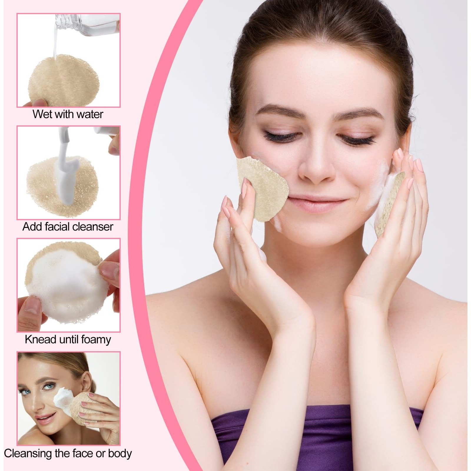 Bokon 50 Pcs Face Exfoliating Loofah Pad Scrubber 2.36 Inches Round Natural Sponge Body Scrubber Remove Dead Skin Facial Pad Bulk For Bath Shower Spa Skin Scrub Cleaning Women Men