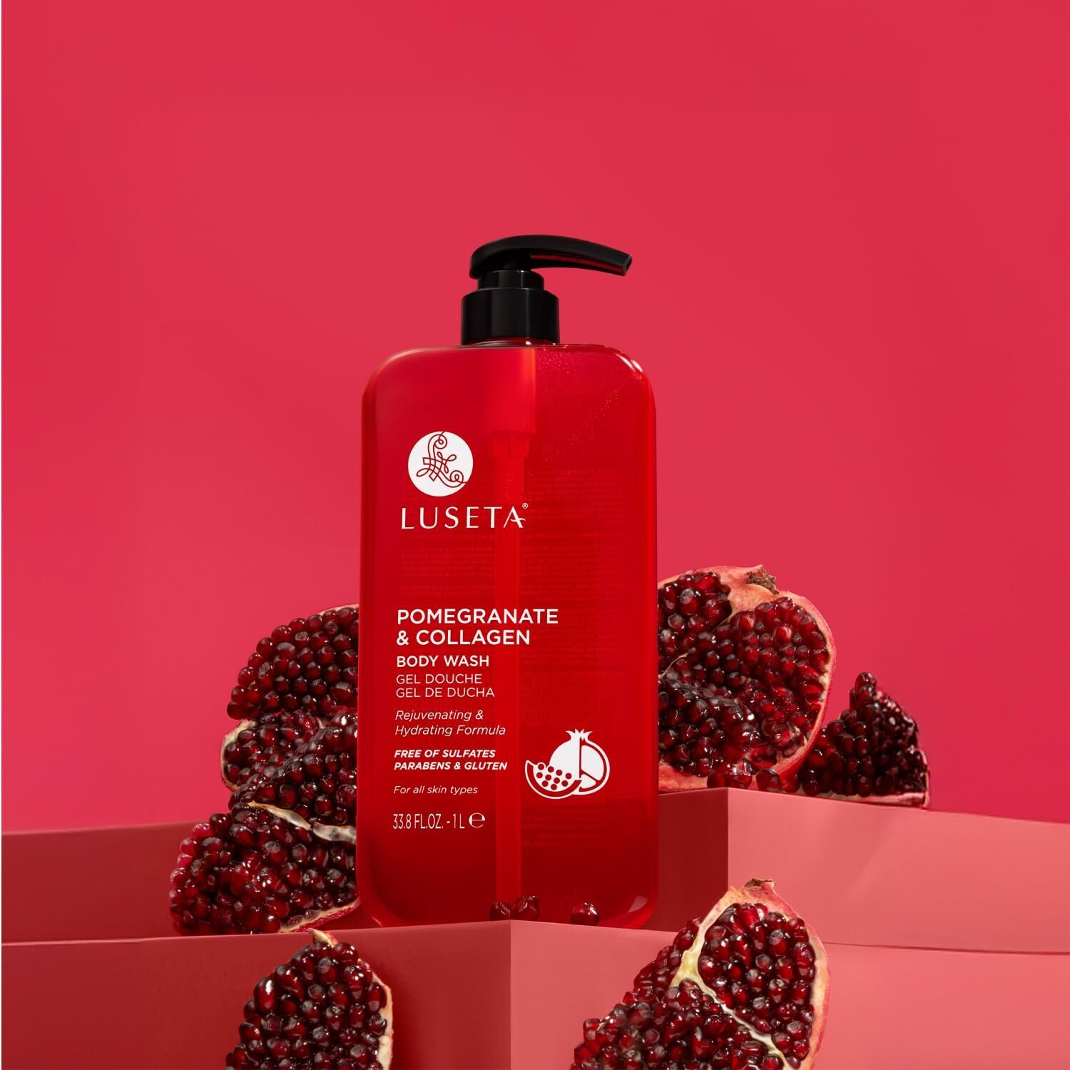 Luseta Pomegranate & Collagen Body Wash Rejuvenating Shower Gel Body Cleanser For All Skin Types Moisturizing And Hydrating Dry Skin 33.8Oz