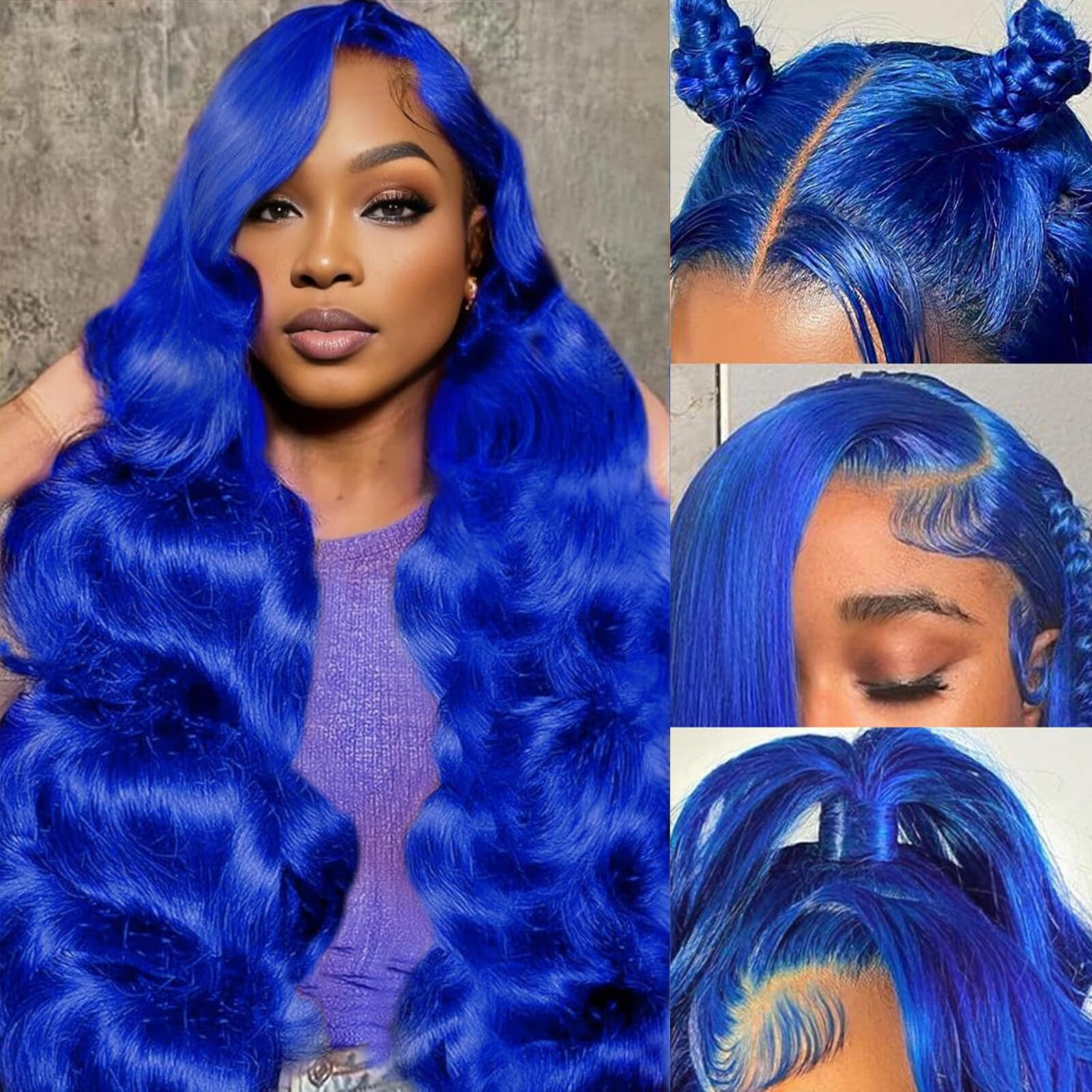 Dorashion 34 Inch Blue 13X4 Lace Front Wigs Human Hair Glueless Dark Blue Colored Body Wave Lace Front Wigs With Baby Hair Pre Plucked 180 Density Hd Transparent Lace Frontal Wigs For Women