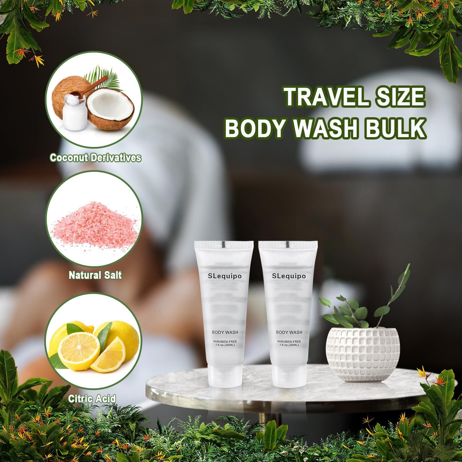Slequipo Travel Size Body Wash (1 Fl Oz, 100 Pack), Refreshing Hotel Body Wash, Mini And Small Size Guest Hotel Toiletries In Bulk