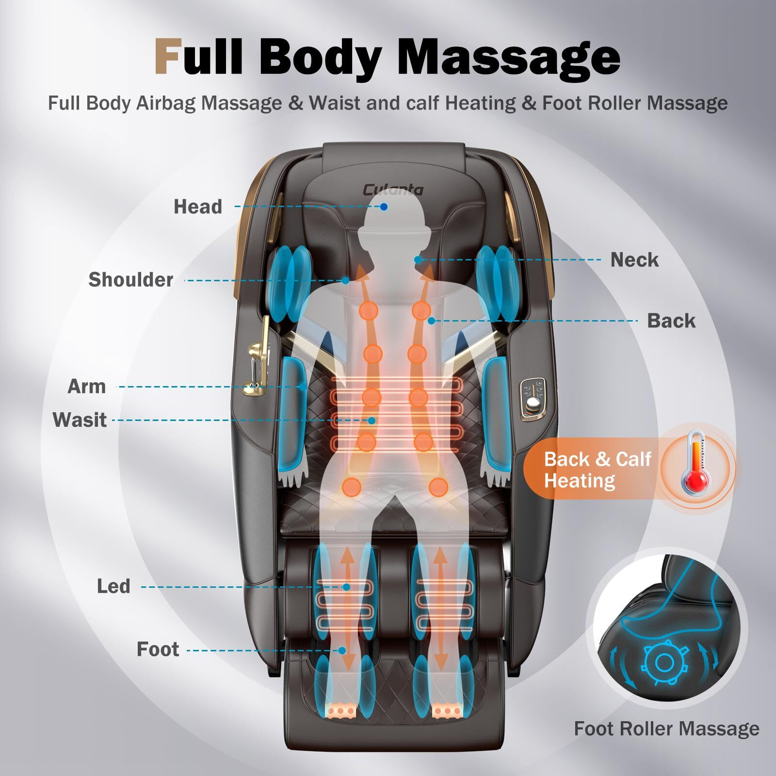 Culanta Massage Chair Full Body, Zero Gravity Sl-Track Shiatsu Massage Recliner Chair With Body Scan, Airbags, Foot Rollers, Deep Yoga Stretch, Heating (U1-Brown)